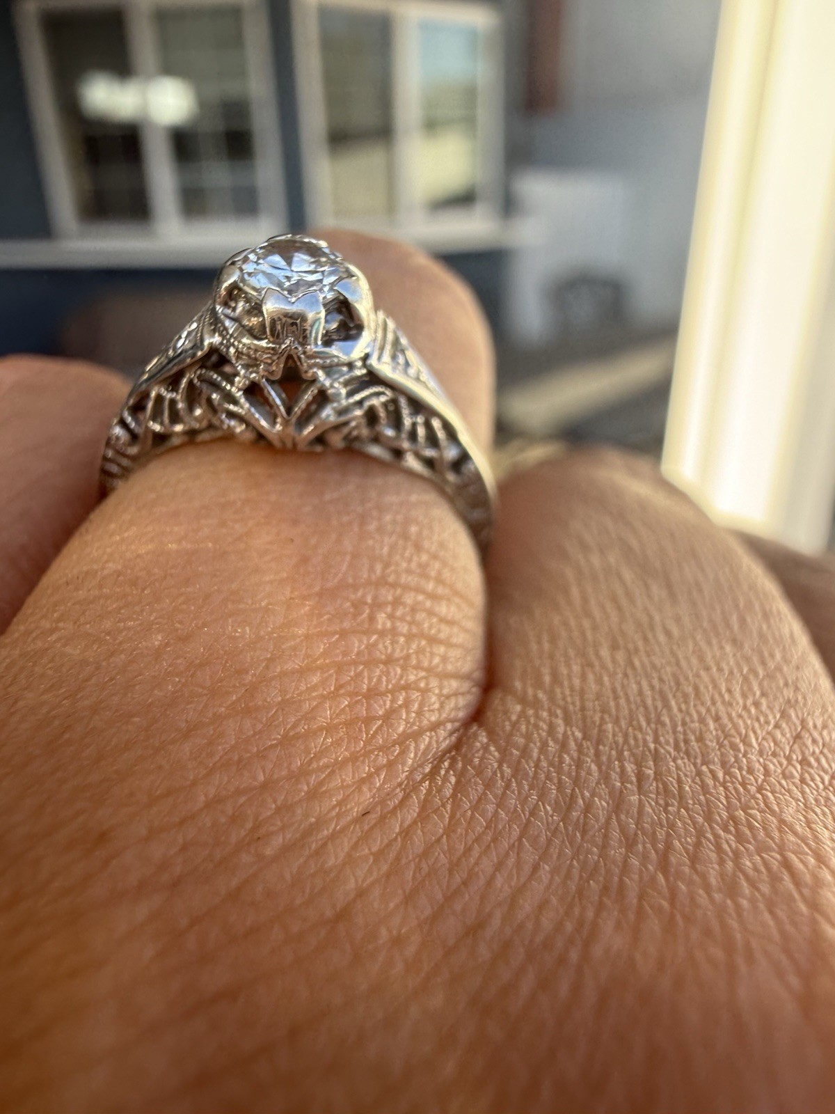 Art deco diamond ring 18k Old European Cut .25 Solitaire Wedding Engagement