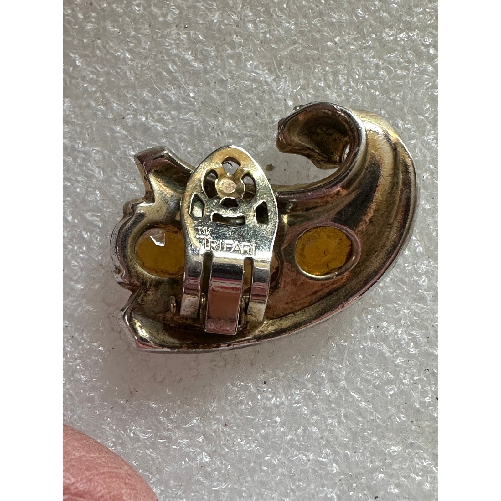 1940’s Trifari Sterling Silver w/ Gold Wash & Citrine Rhinestones Earrings