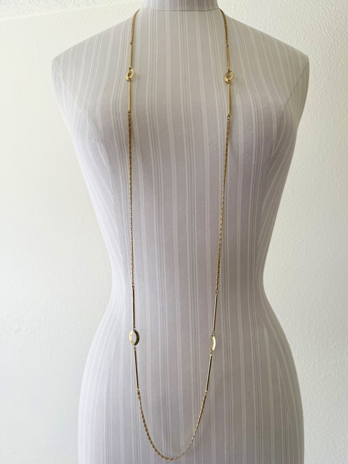 Vintage 70s Gold Tone 53” Extra Long S-Link Station Rope Necklace-Modernist Boho