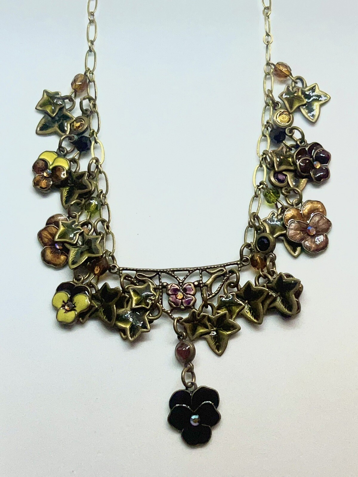 Vintage Glass Works Studio Enamel Pansy Flower Necklace SIGNED