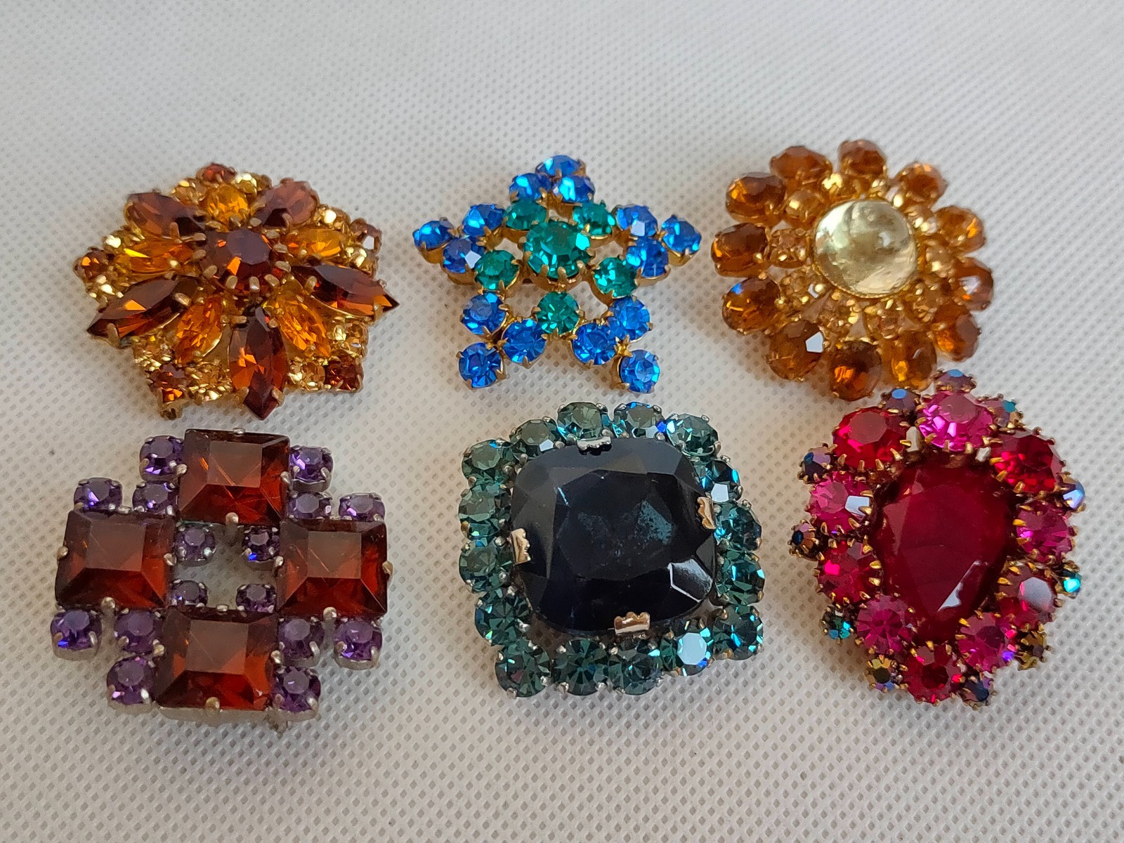 Vintage set of Soviet Czechoslovakian brooches with stones, 6 pcs. USSR.