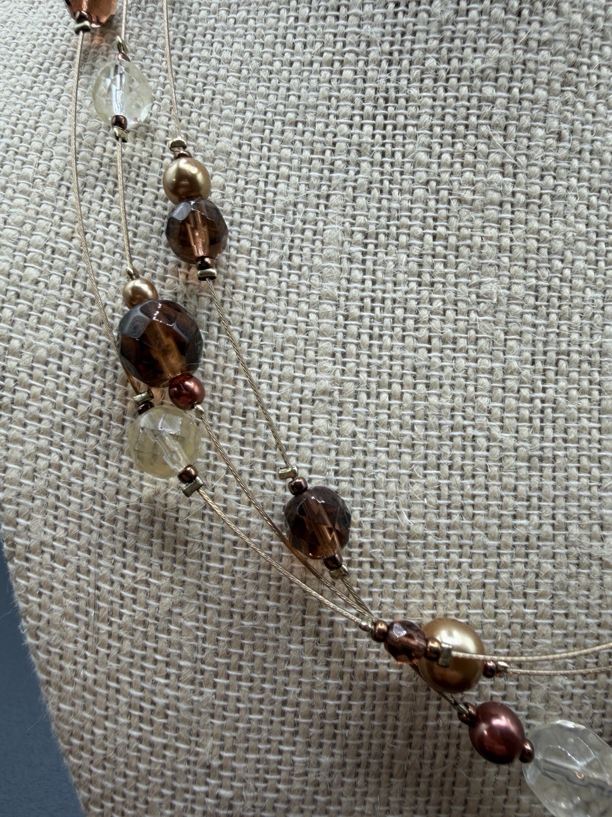Vintage Lia Sophia Necklace Floating Wire Beaded Earth Tone AB Crystals Necklace