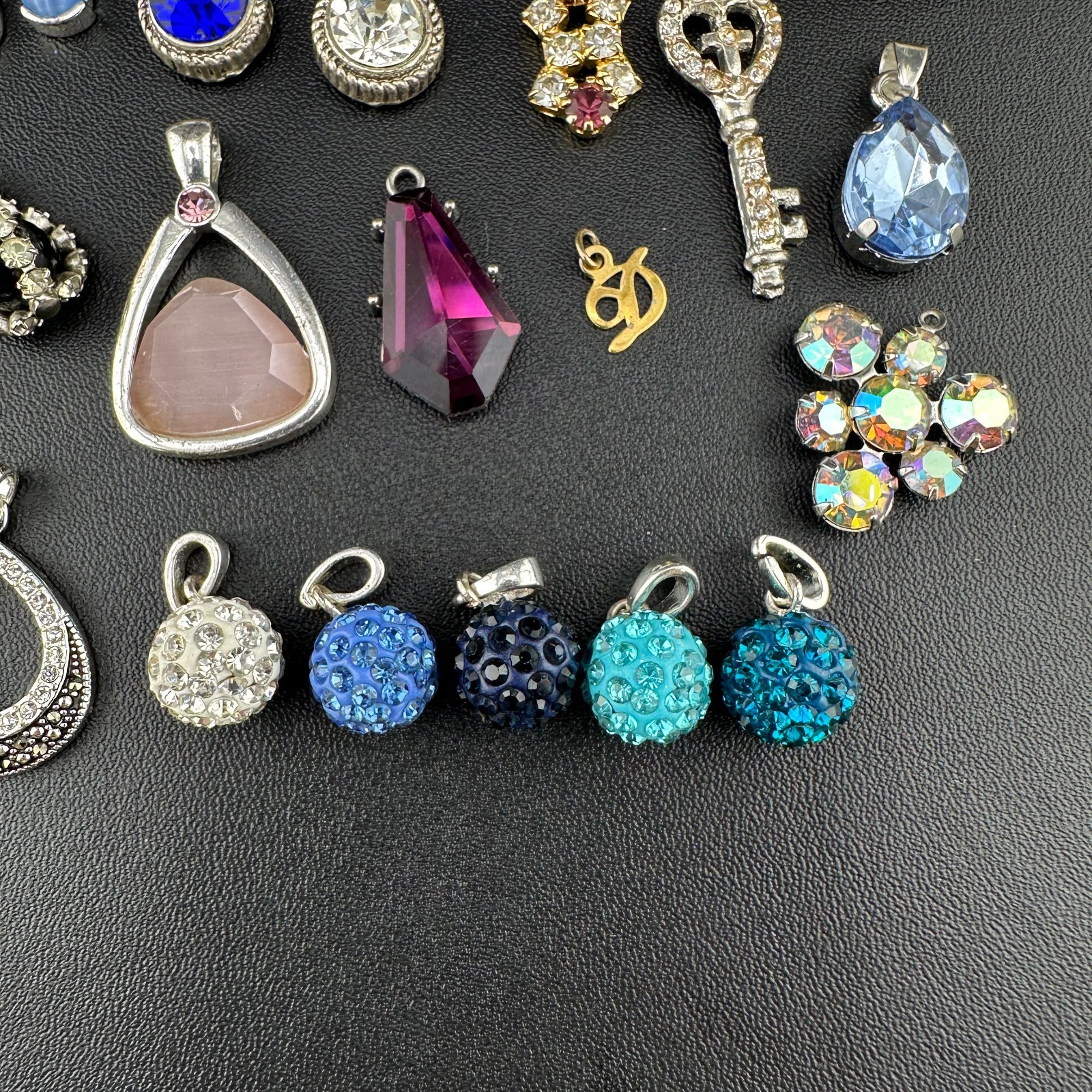 Vintage to Now Crystal Rhinestone Pendant Charm Lot of 28 Silver Gold Tone Mix