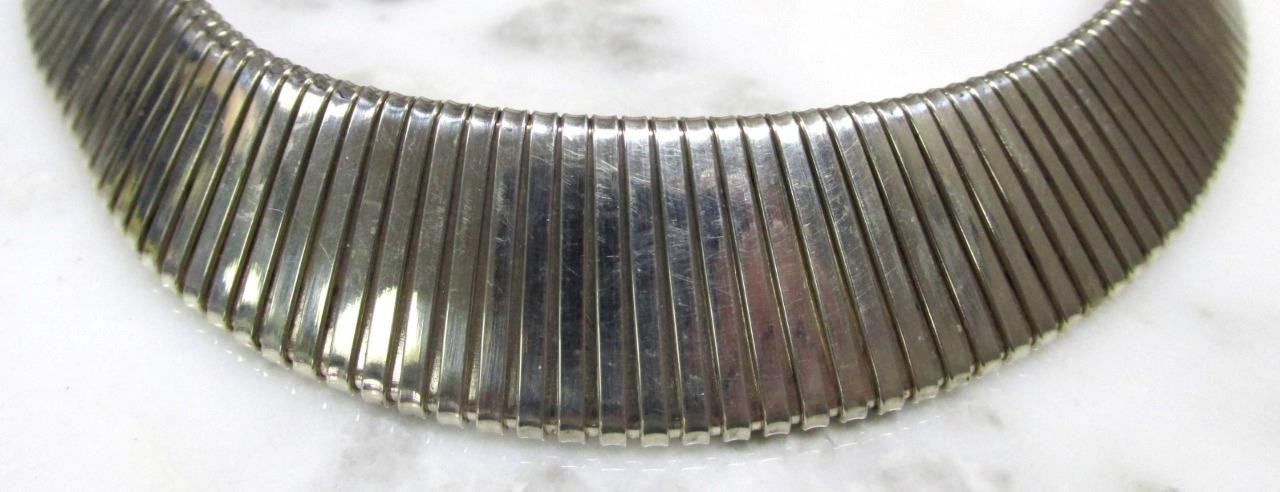 Stretch Design Sterling Silver Textured Necklace ~ 16-1/2″ ~ 76.2g ~ 14-A799
