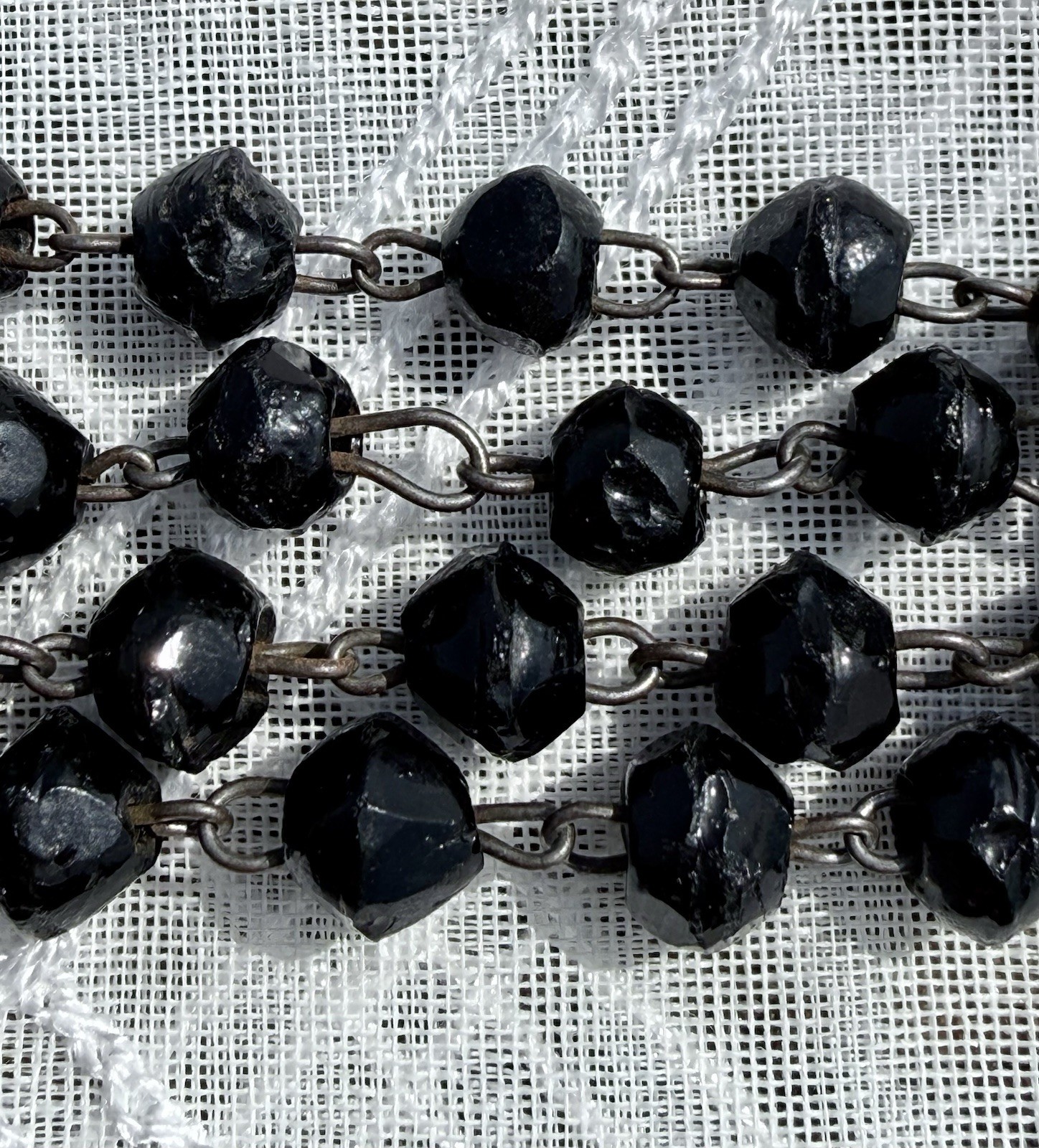 Black Victorian Vauxhall Glass Guard Chain Necklace 1cm x 8mm Beads 50” Long