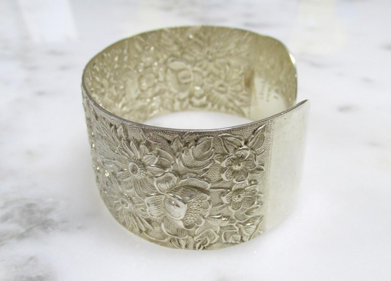 S.Kirk & Son Floral Design Sterling Silver Cuff Bracelet ~ 44g ~ 13-A755