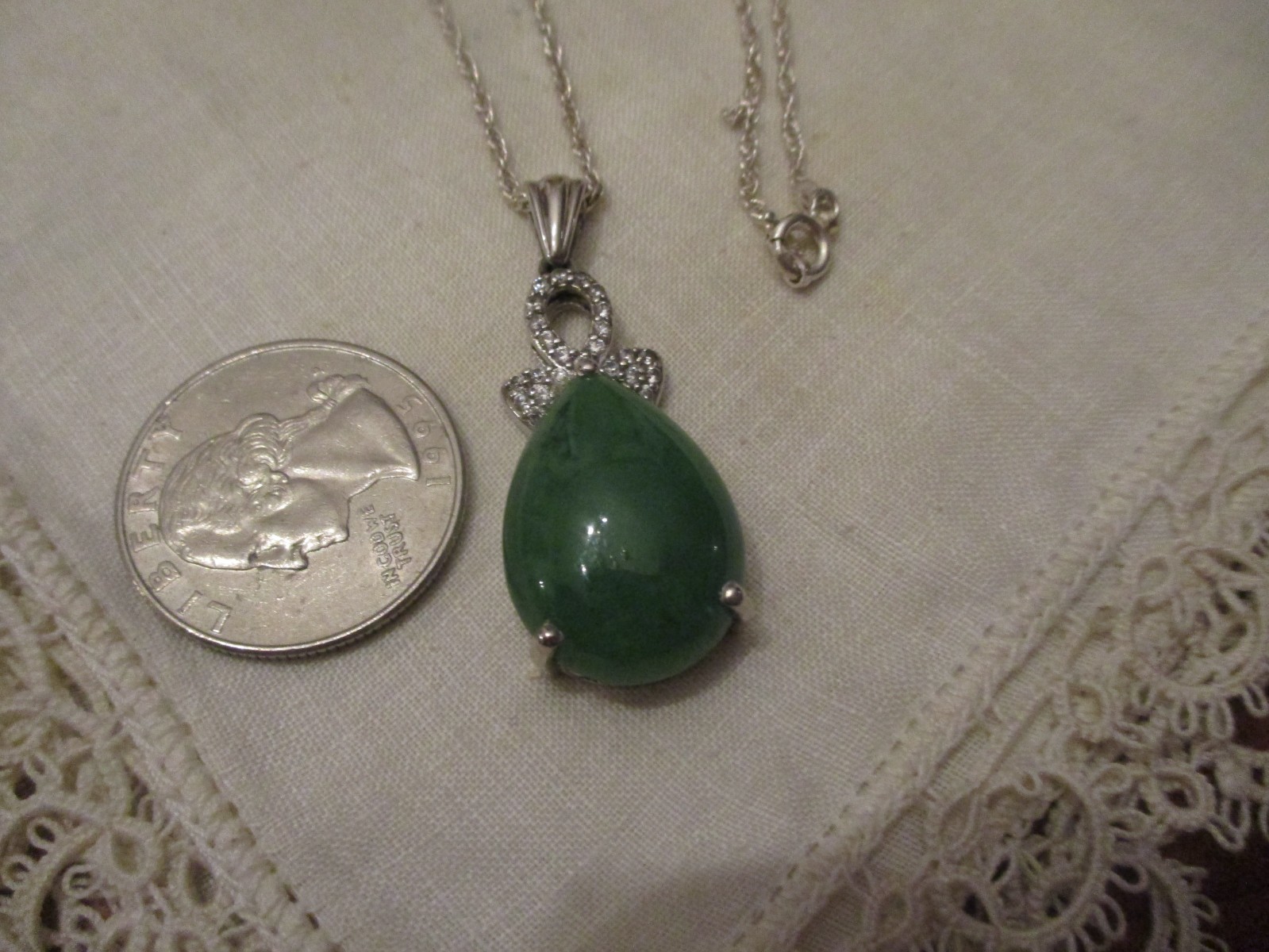Chuck Clemency (STS) sterling silver stunning JADE teardrop pendant on chain