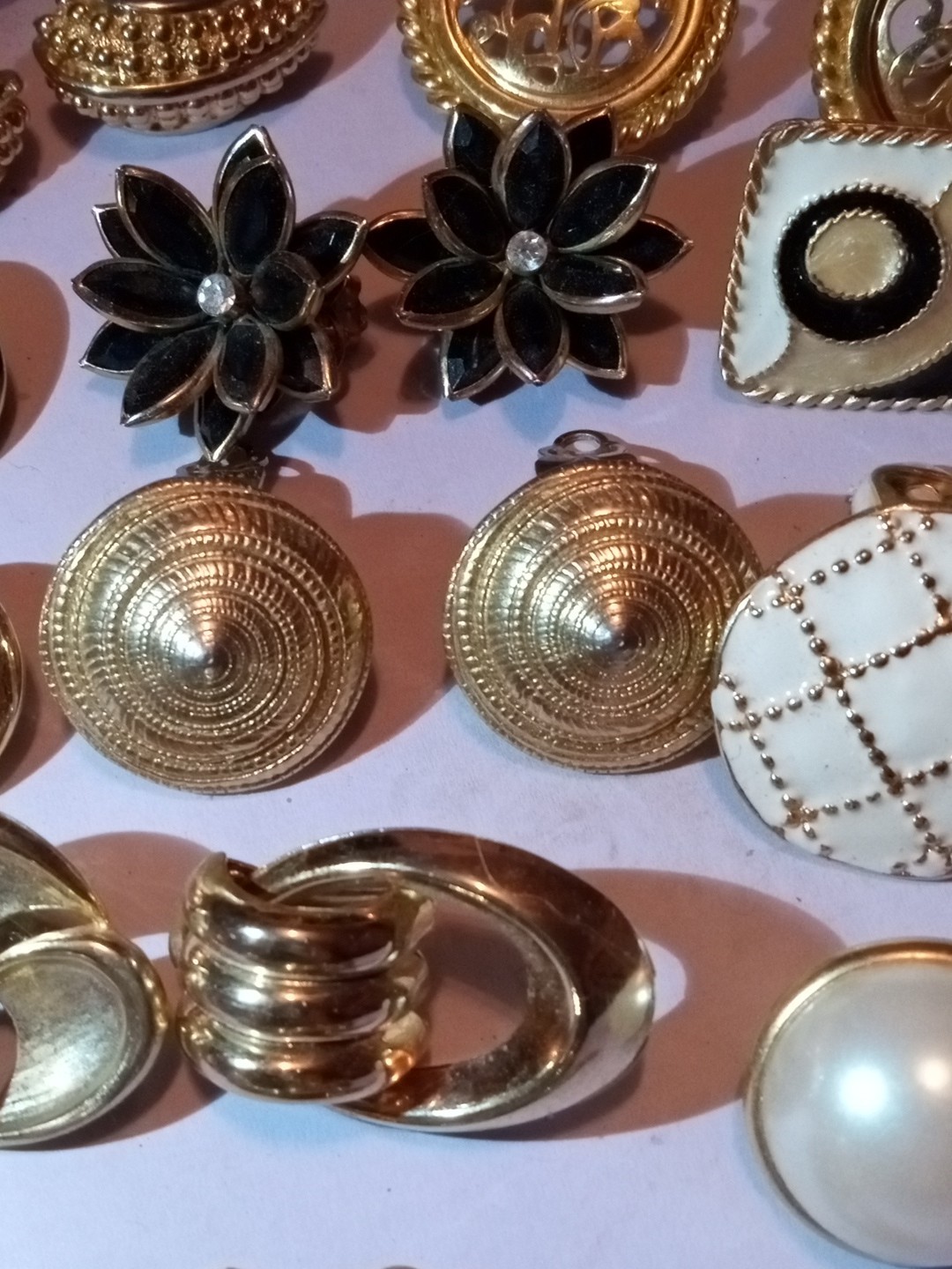 Vintage Big Chunky Gold Tone Statement Earrings Lot Clip On Enamel Rhinestone EC