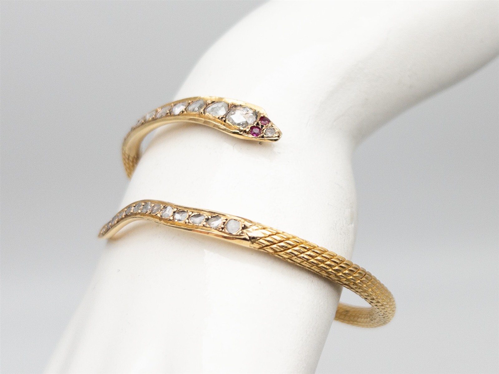 Antique 1920s 2ct Old Rose Cut Diamond 22k Yellow Gold SNAKE Bangle Bracelet 44g