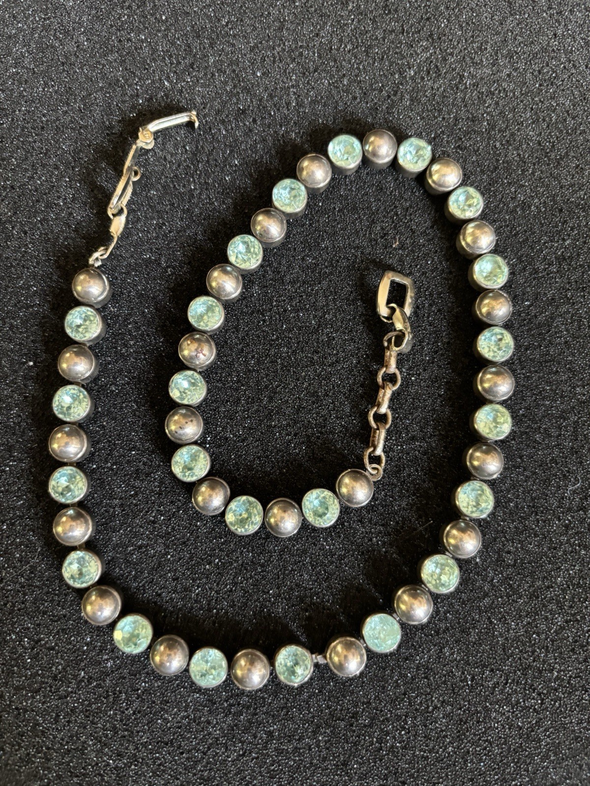 Vintage Sterling Silver Necklace 44g Silver Beads and Blue Stones for Collectors