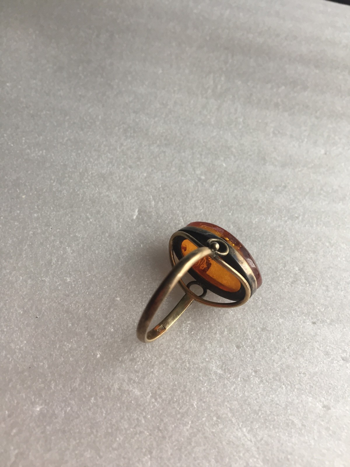 Rings Gold Plated Vintage Soviet Silver 875 USSR 100% Genuine Royal amber Baltic