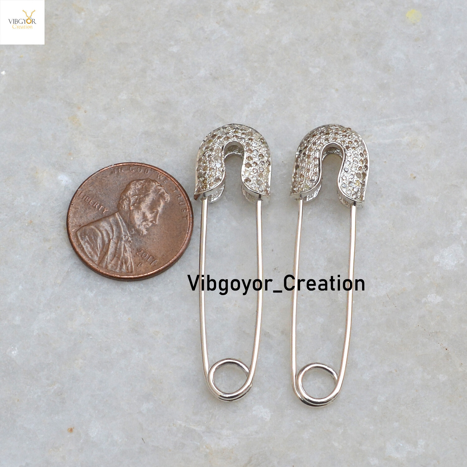 Sale! Diamond Safety Pin Pendant 925 Sterling Silver Handmade Jewelry Brooch Pin