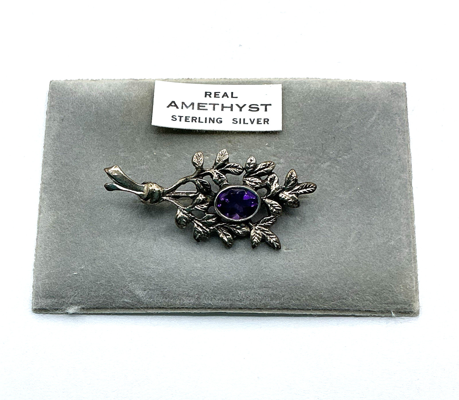 Shiptonia Sterling Silver Amethyst Art Nouveau Branch Leaf Nature Brooch Pin