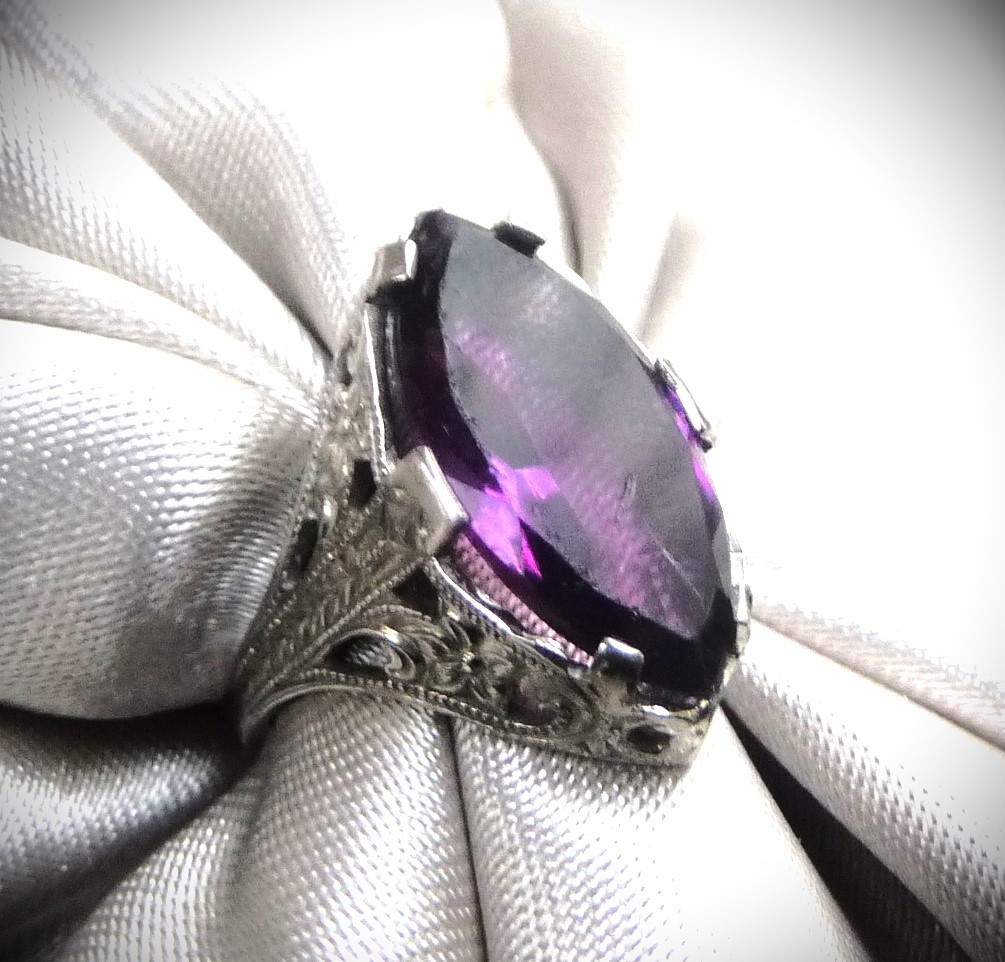 AMAZING ANTIQUE OSTBY BARTON TITANIC ORNAMENTAL STERLING AMETHYST GEMSTONE RING!