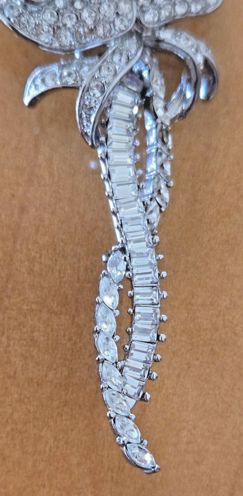 STUNNING VTG. NOLAN MILLER “SOPHIA” PAVE & BAGUETTE ROSE FLOWER BROOCH-Ltd. ED.