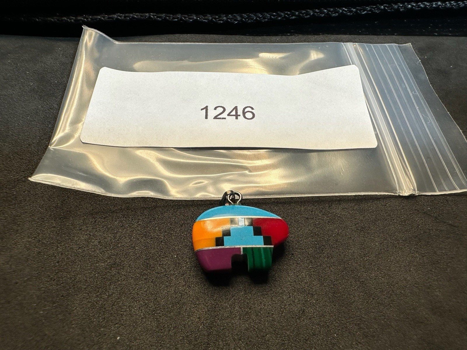 1.30g Vintage Sterling Silver 925 Colorful Inlay Geometric Pattern Pendant M