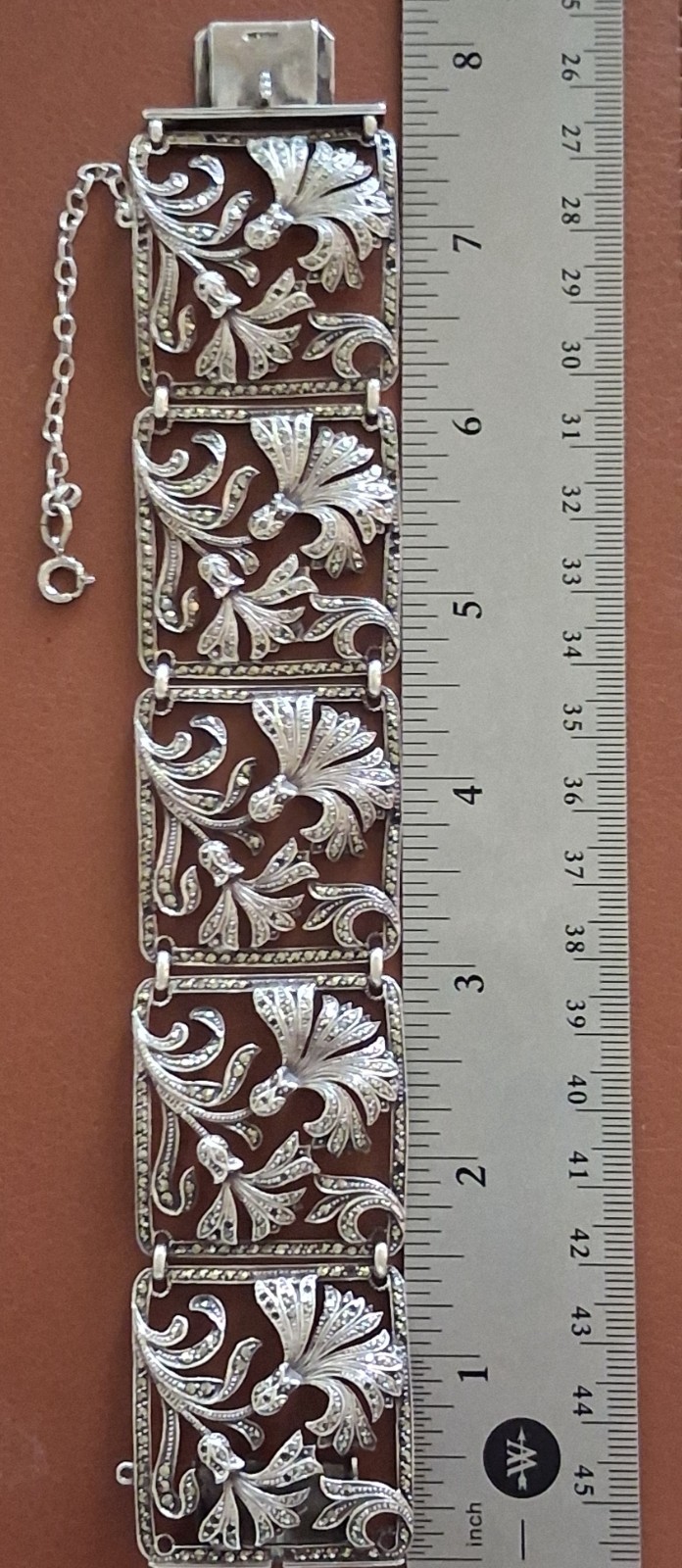 Vintage Italy 925 Sterling Silver Marcasite Wide Panel Bracelet Heavy 63g Ornate