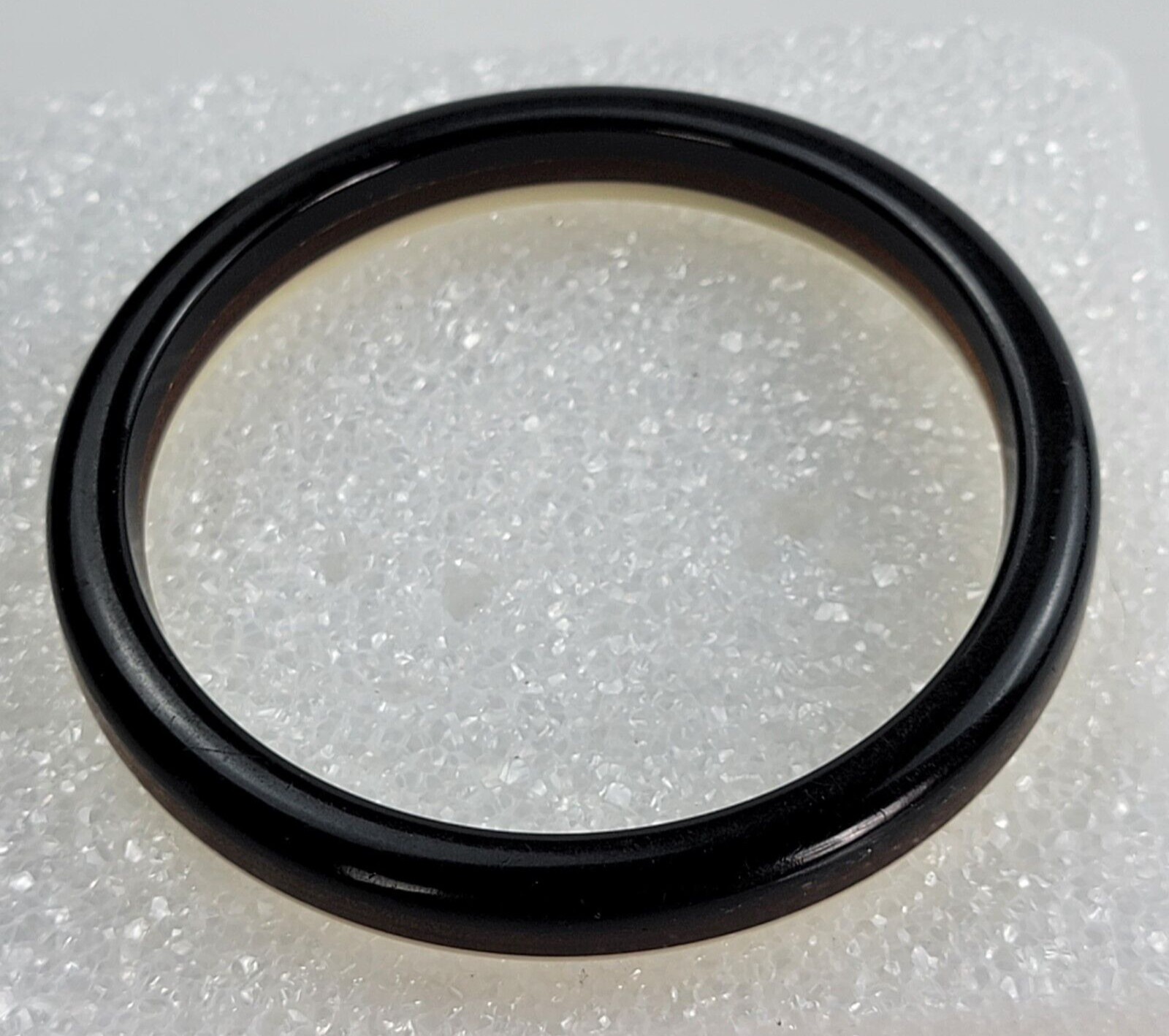 Vtg. Bangle Bracelet 8″ Three Tone Brown Wood Black and Cream Lucite Mid Century