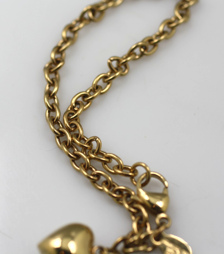 Milor Stainless Steel gold tone charm link puff heart charm bracelet 9″