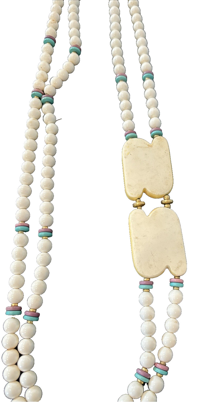 Japan Plastic Ceramic Beaded Double Strand Art Deco 1980’s Statement Necklace