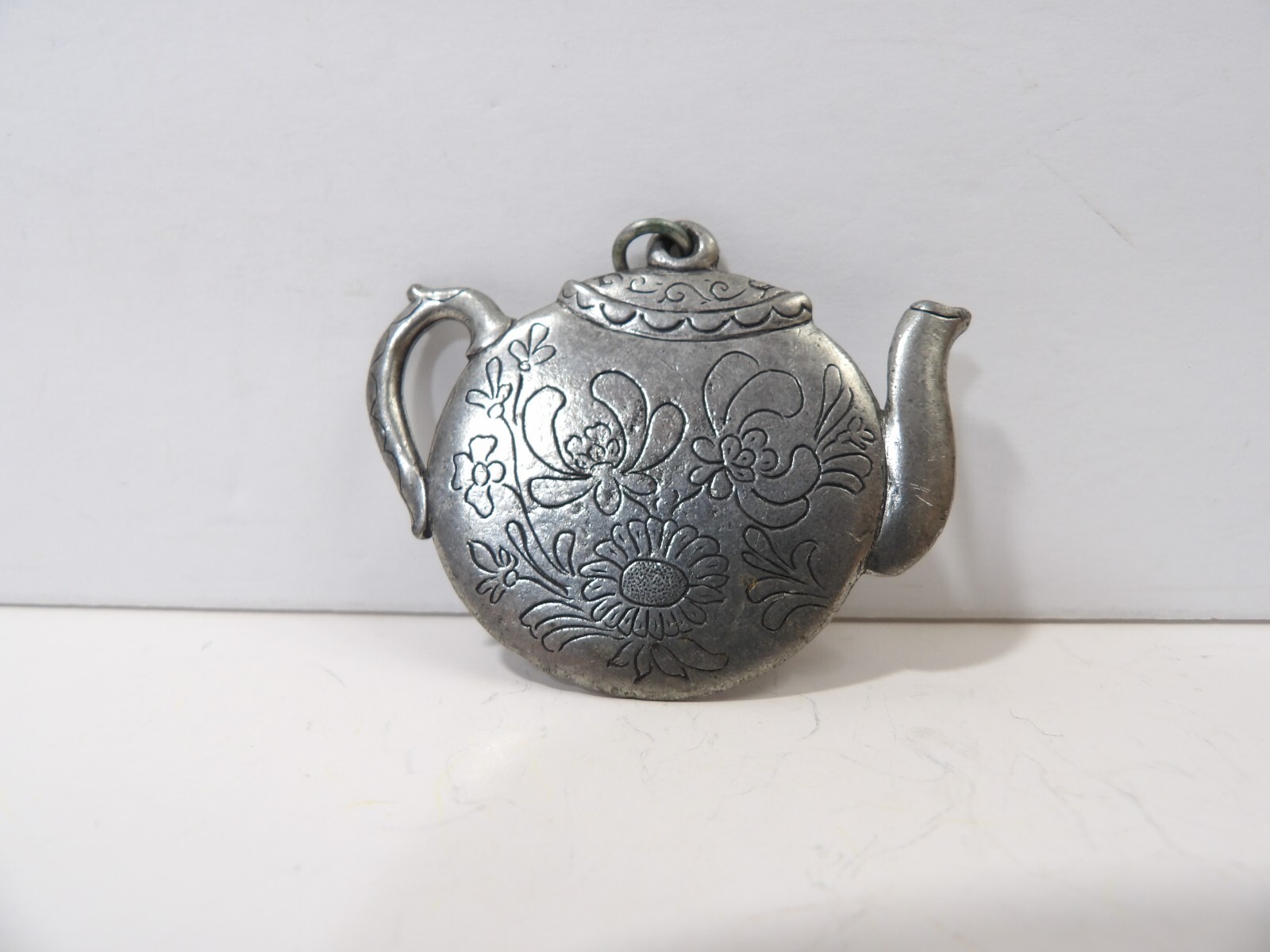 Vintage Havstad Tinn Signed Pewter Tea Pot Pendant Or Ornament ~ Made In Norway