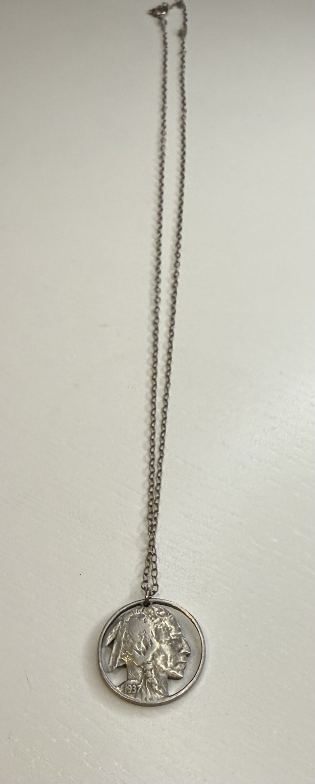Buffalo Nickel Coin Cut-Out Necklace Pendant Vintage Silver Tone