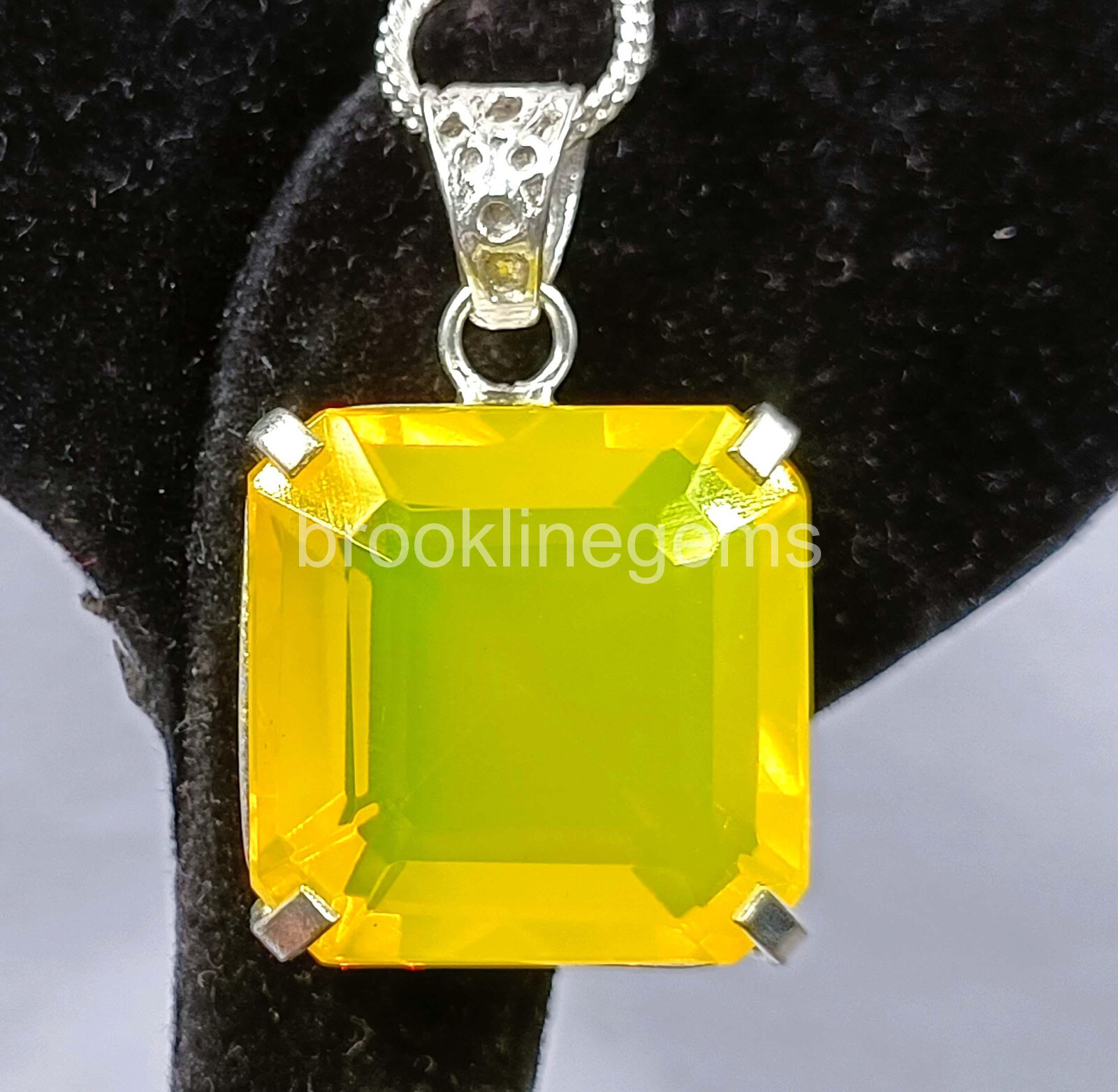 80.00 Ct Emerald Cut Natural Yellow Opal 925 Solid Silver Pendant Gems 5JRA