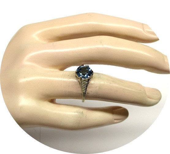Estate Art Deco Ring – LONDON Blue Topaz – Solid 14kK White Gold Filigree Mtg…