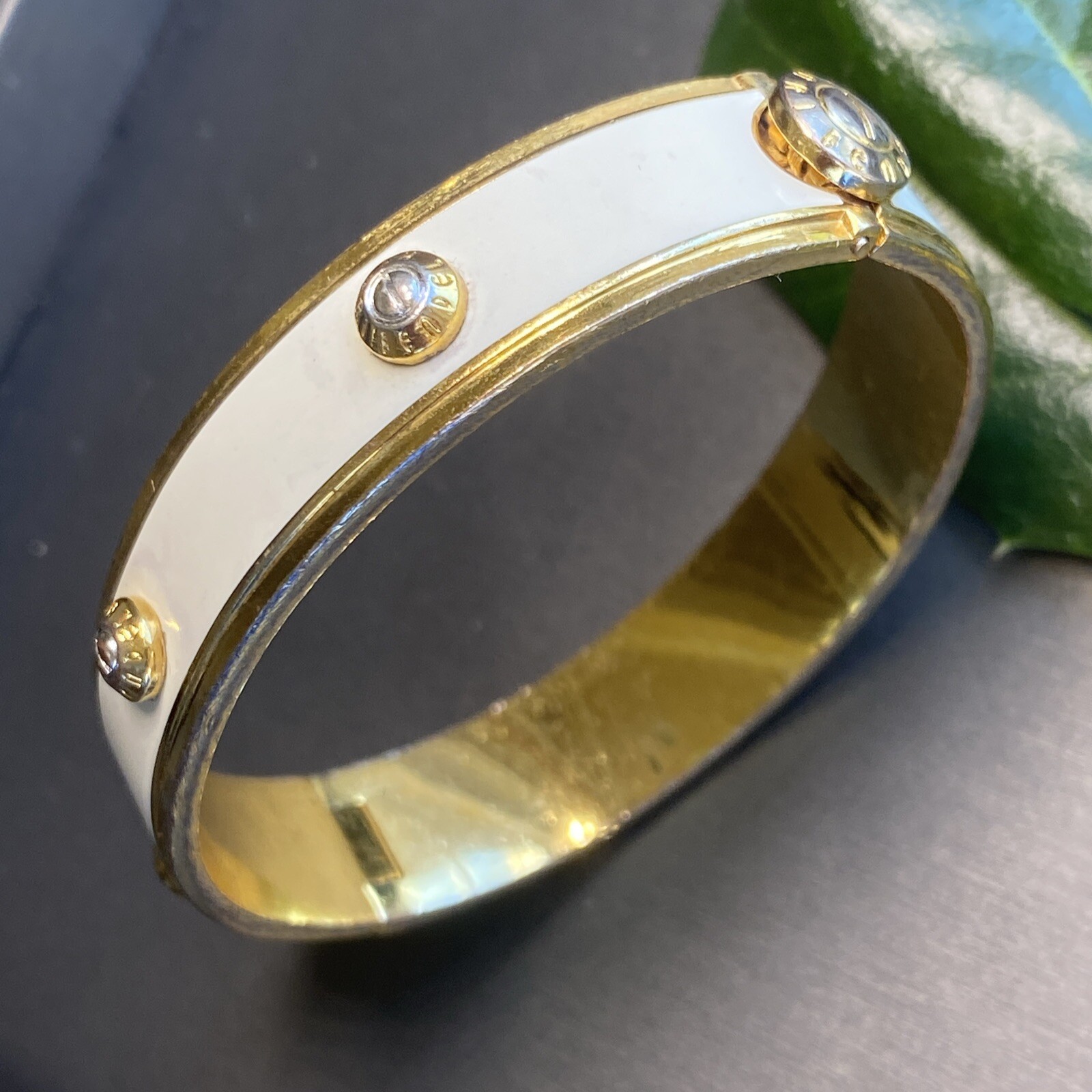 Vintage Henri Bendel Bangle Bracelet Estate Jewelry Pre-Owned Enamel Screw Logo