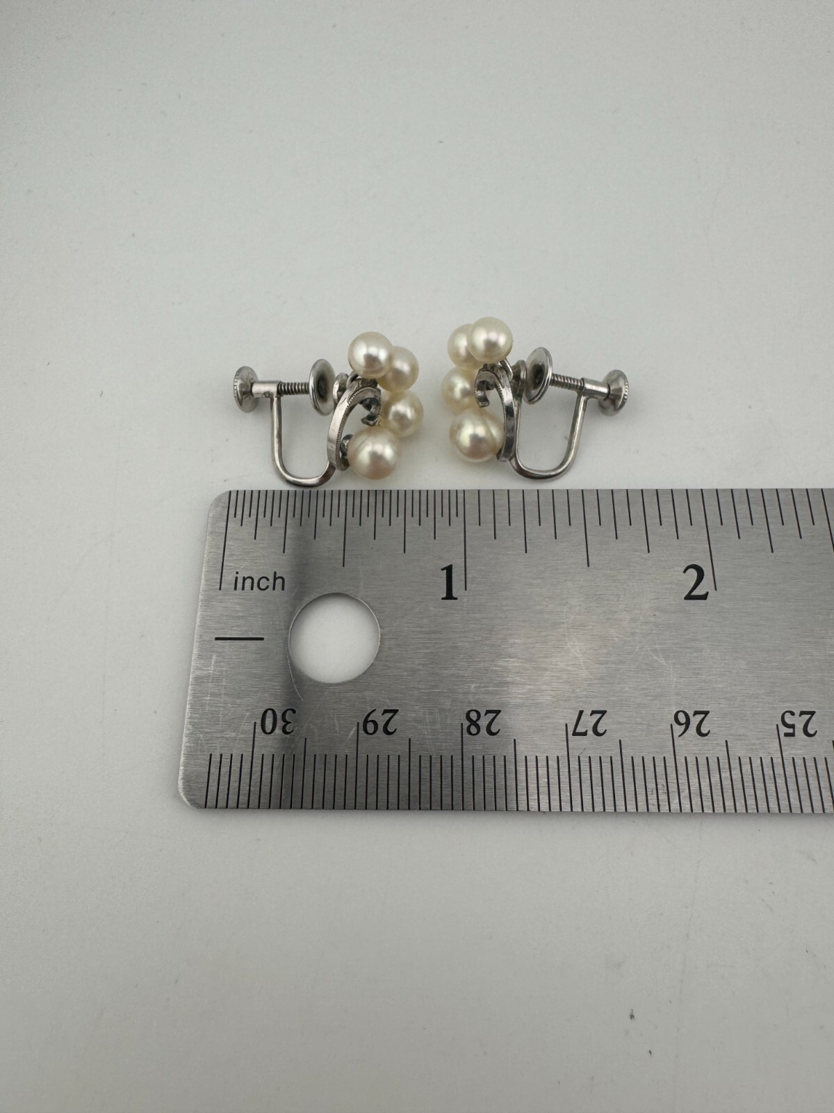 Vintage Mikimoto Sterling Silver Pearl Screw Back Earrings with Original Box