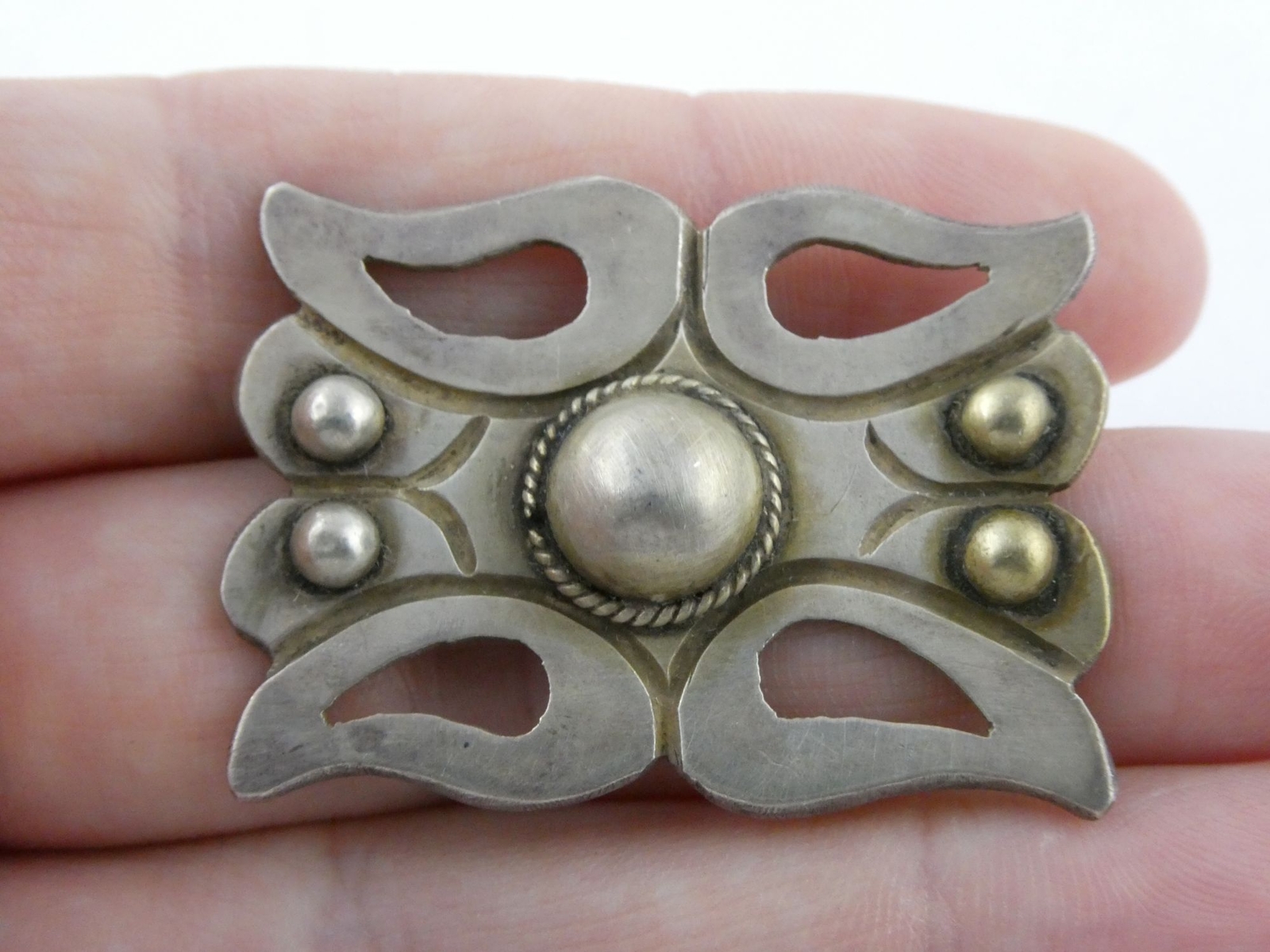 Antique Mexico Taxco 980 Sterling Silver Modernist Brooch Shapes Pin 12.4g 1.5In