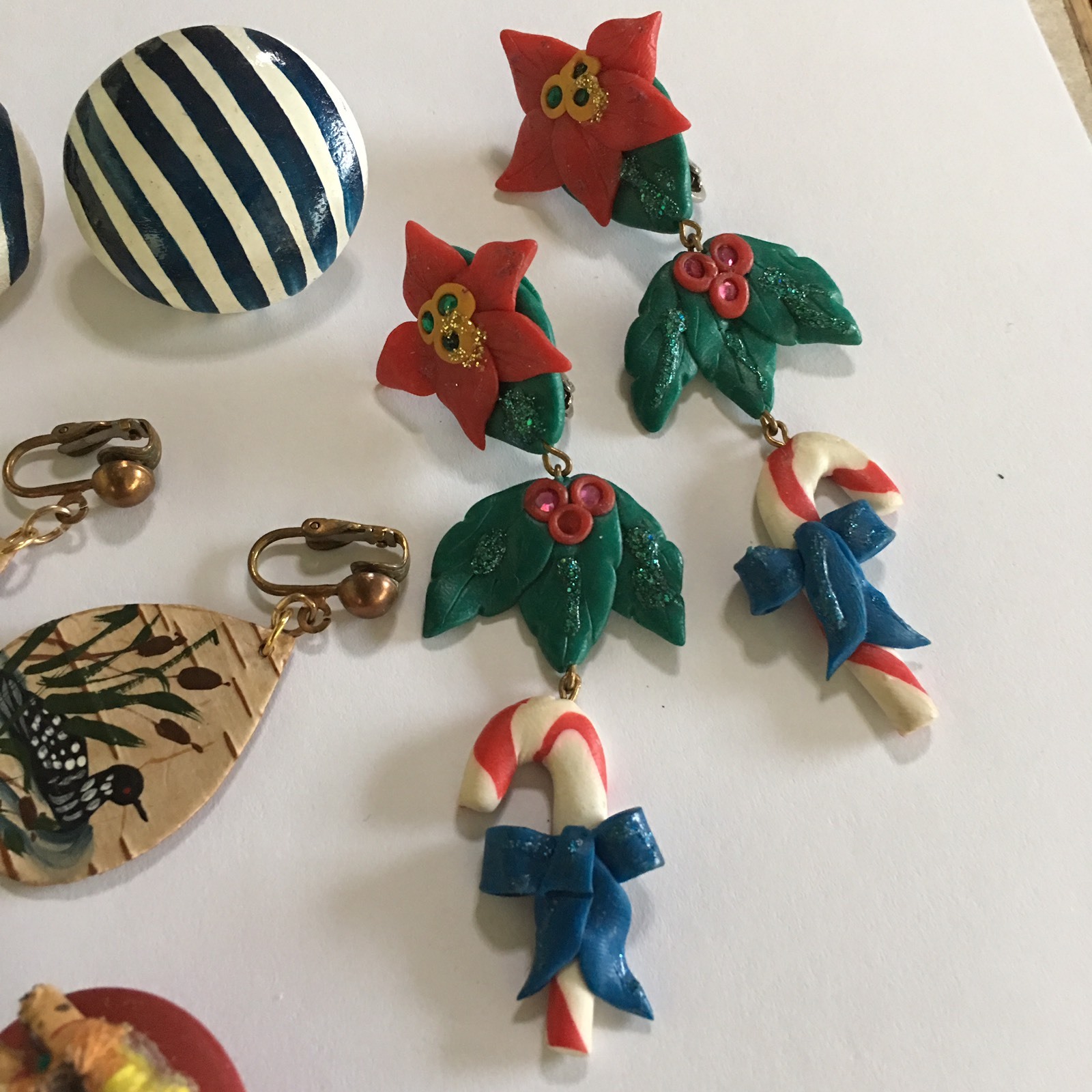 Lot Of 5 Clip On Women’s Costume Earrings HAND CRAFTED Fun Different