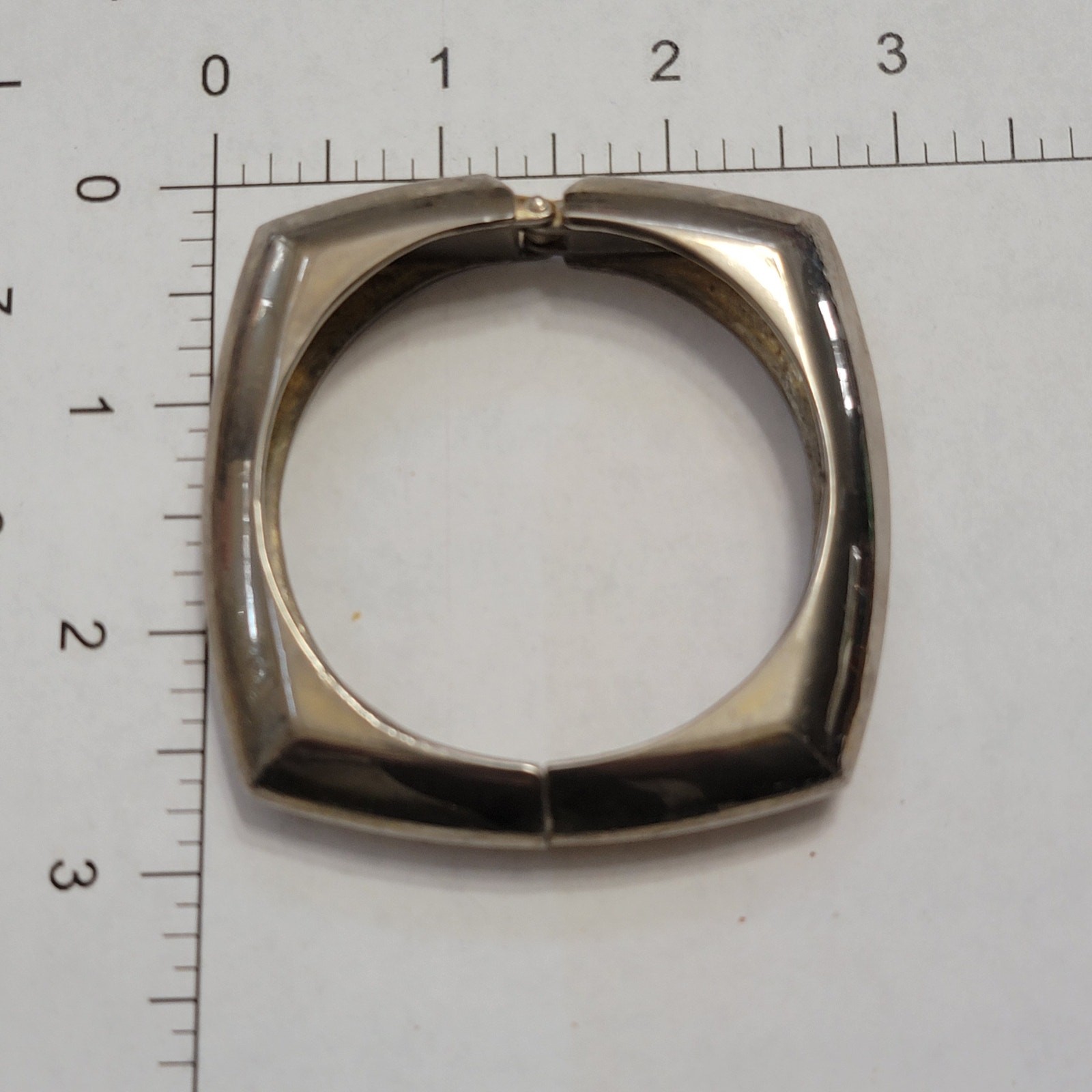 Vintage Silver Tone Hinged Bangle Bracelet, Chunky Square Cuff, Modern Minimal
