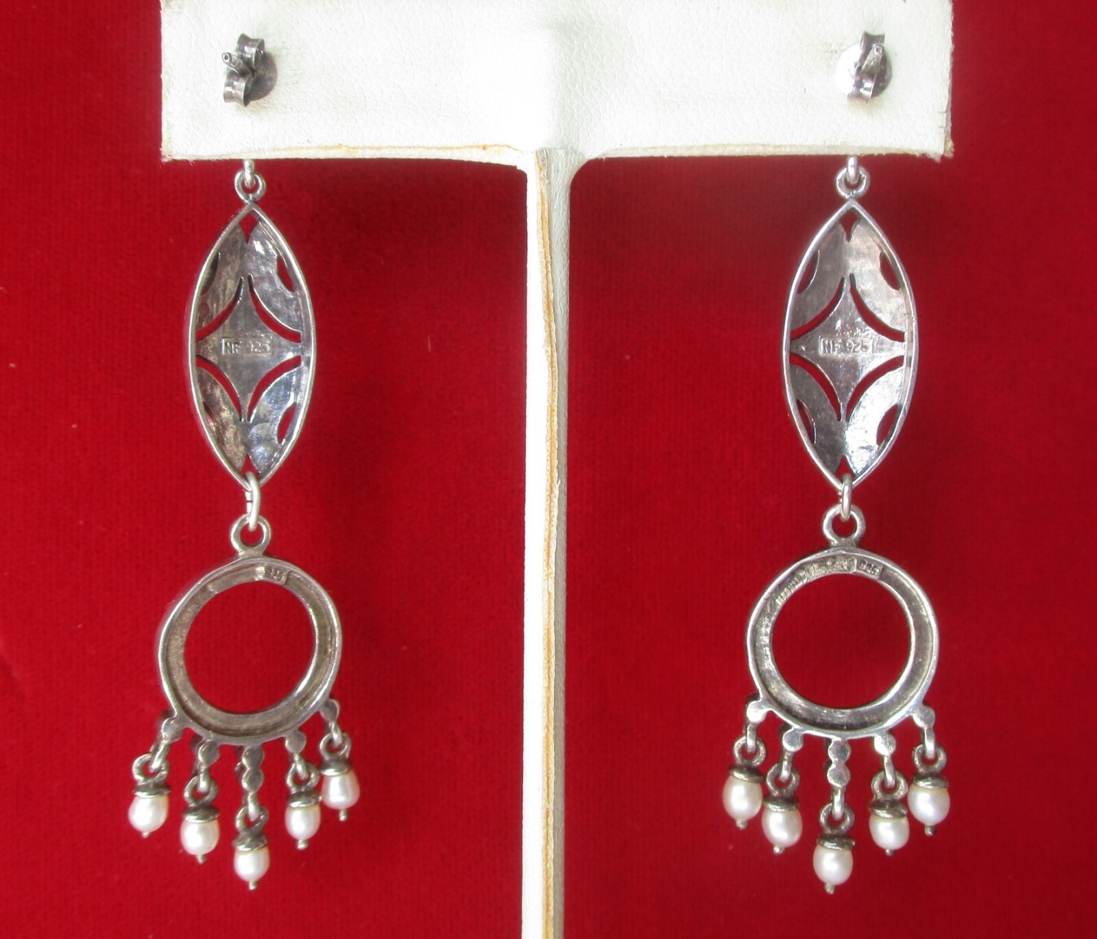 Pair of Vintage Sterling Silver & Marcasite Earrings With Pearls/Boho/Hippie/