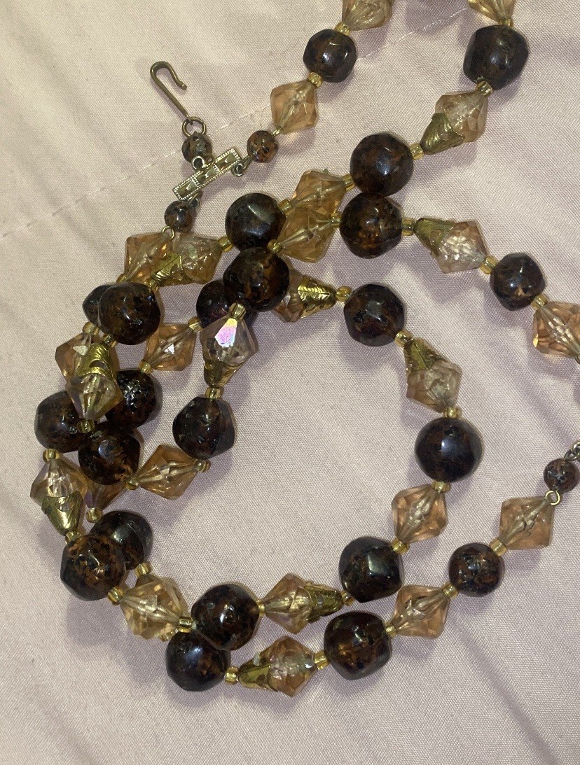 Vintage Double Strand Necklace Faceted Acrylic Beads With A B Coating 14-16”