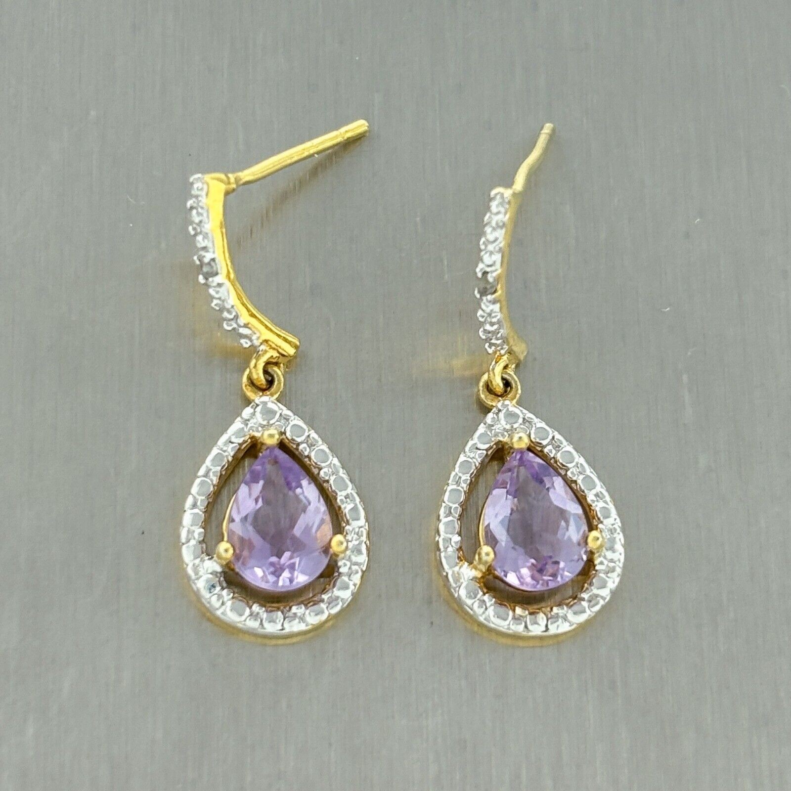 JBX Sterling Silver Gold Plate Purple Amethyst Diamond Accent Dangle Earrings