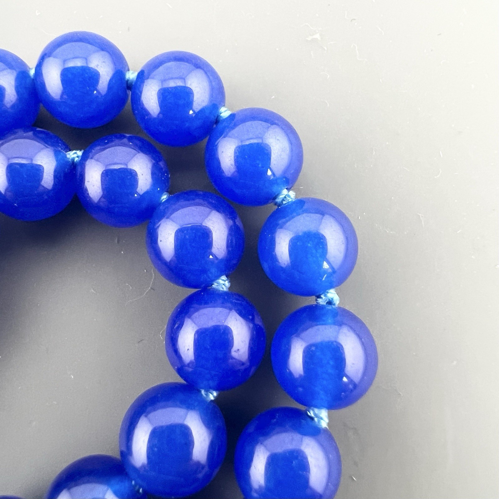Vintage Beaded Necklace Blue Gemstone Hand Knotted 32”