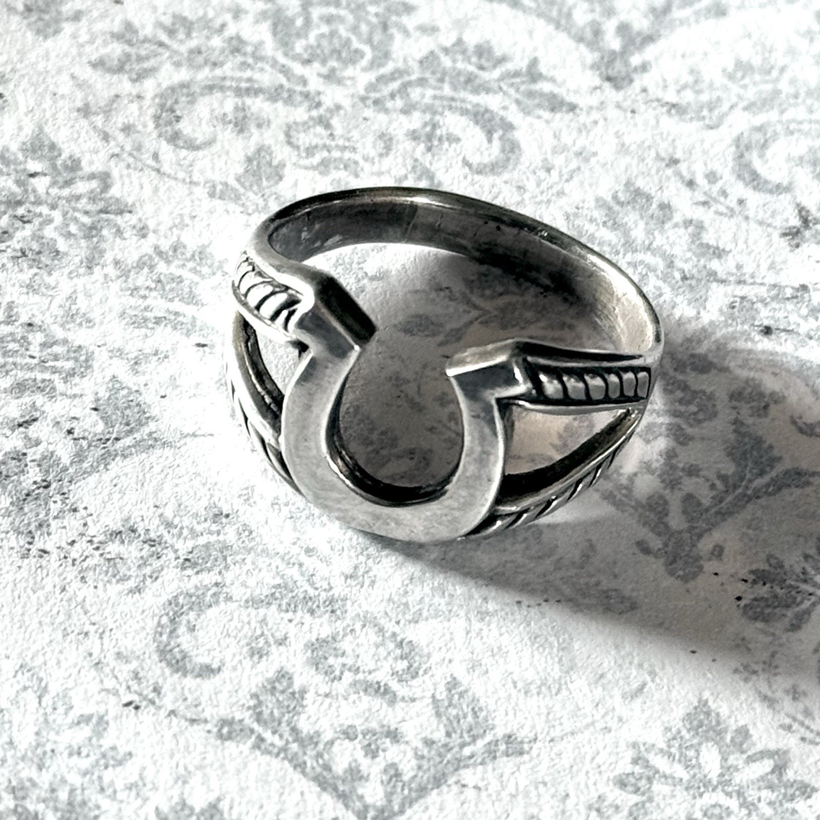 Horseshoe Ring Size 14 Sterling Silver Braided Western Rope Country Mens Gift