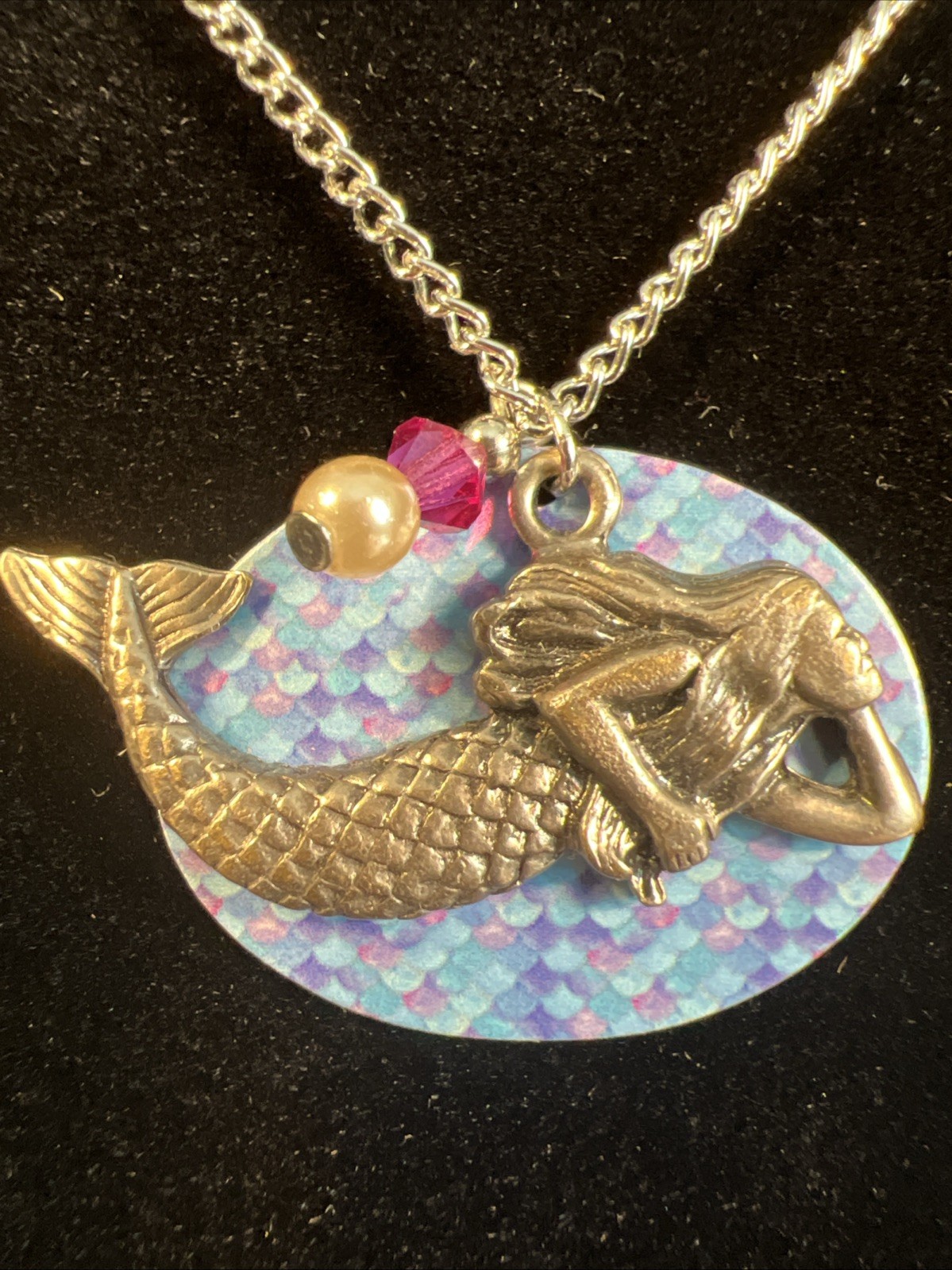 Vintage Mermaid Necklace Silver Toned Chain And Lobster Claw Clasp