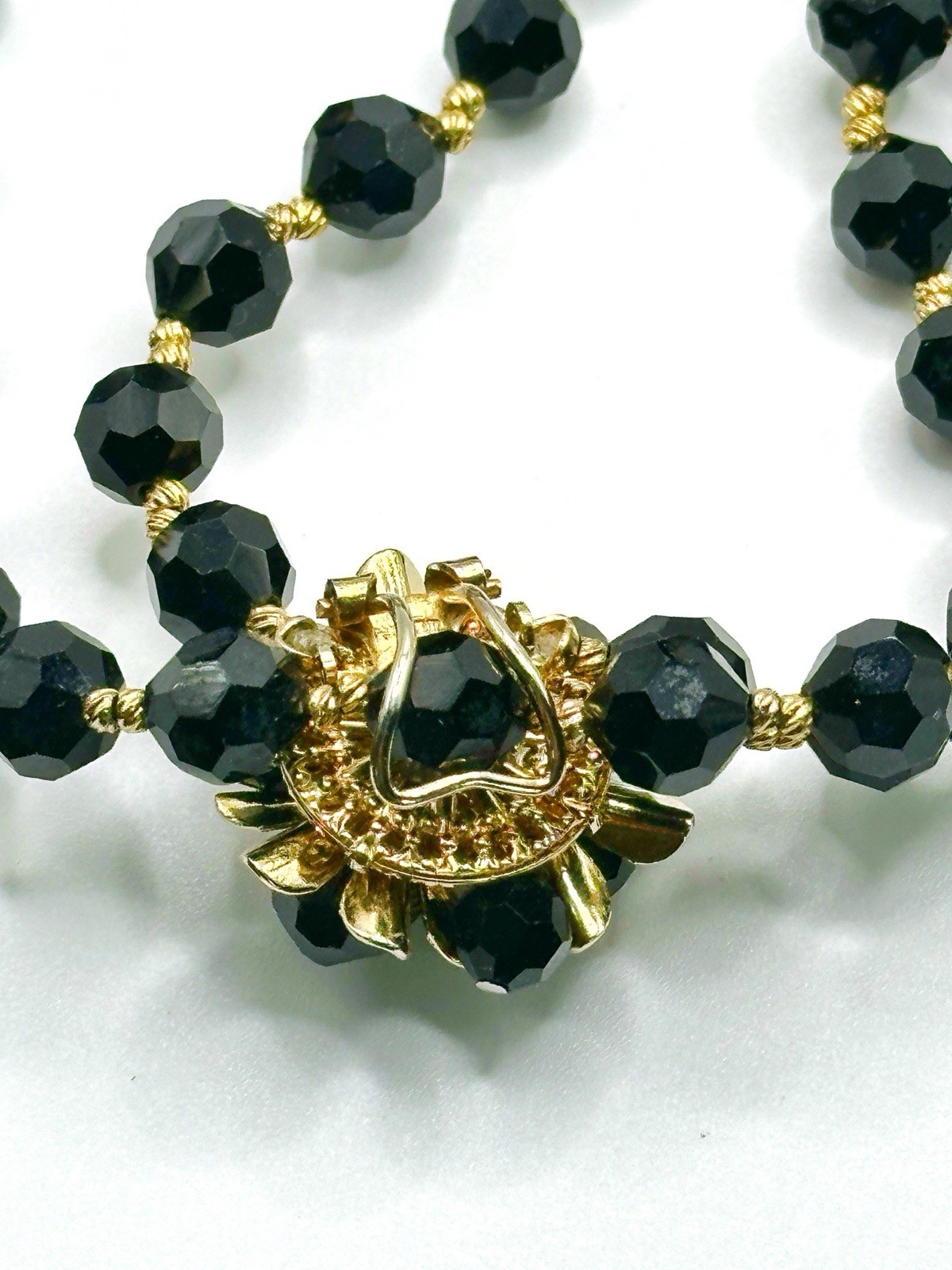Vintage Black Glass Bead Convertible Necklace 31”
