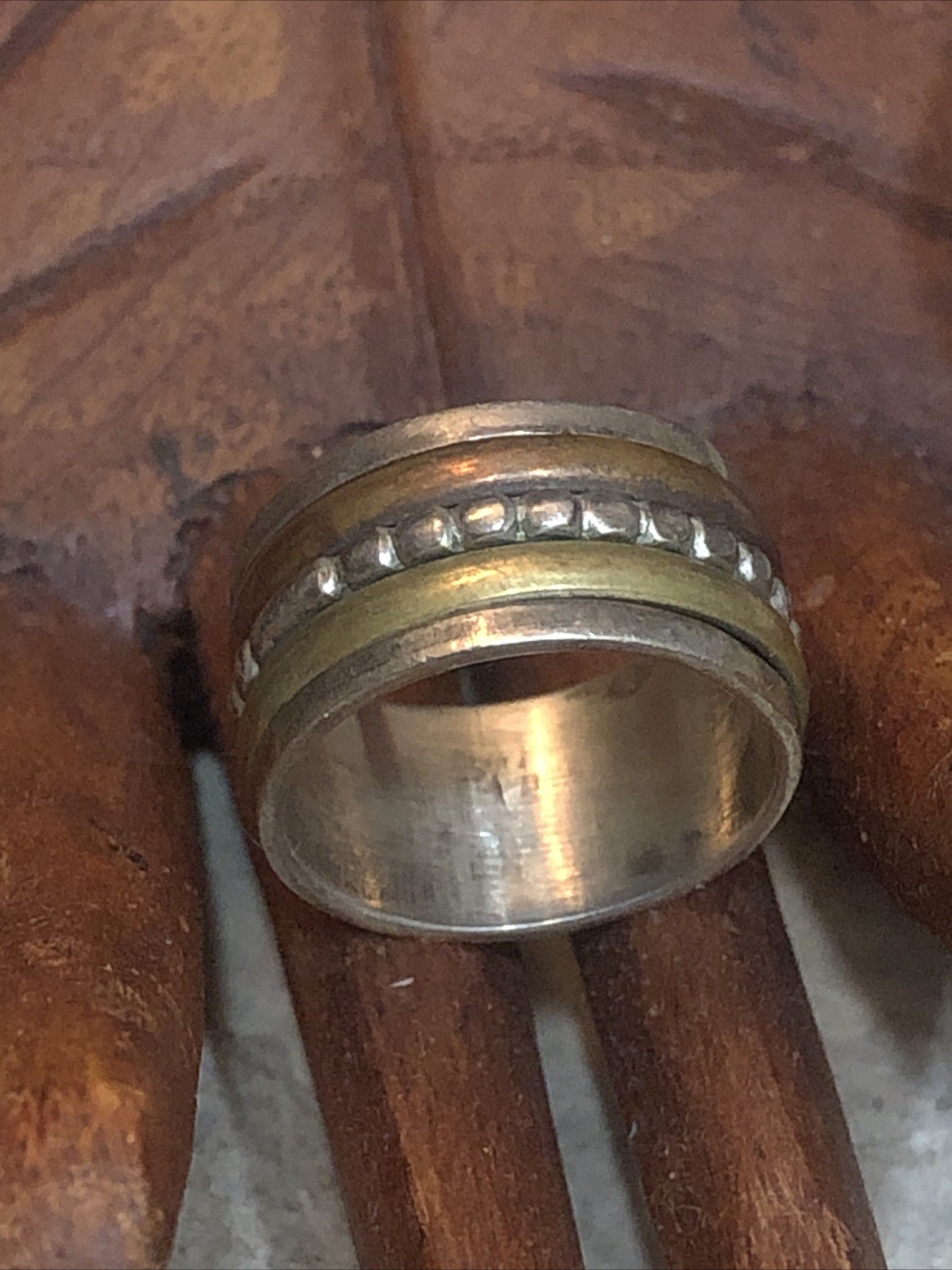 b47. Vintage Sterling Silver Copper Brass Spinner Band Ring Size 6.25-6.5. 5.8g
