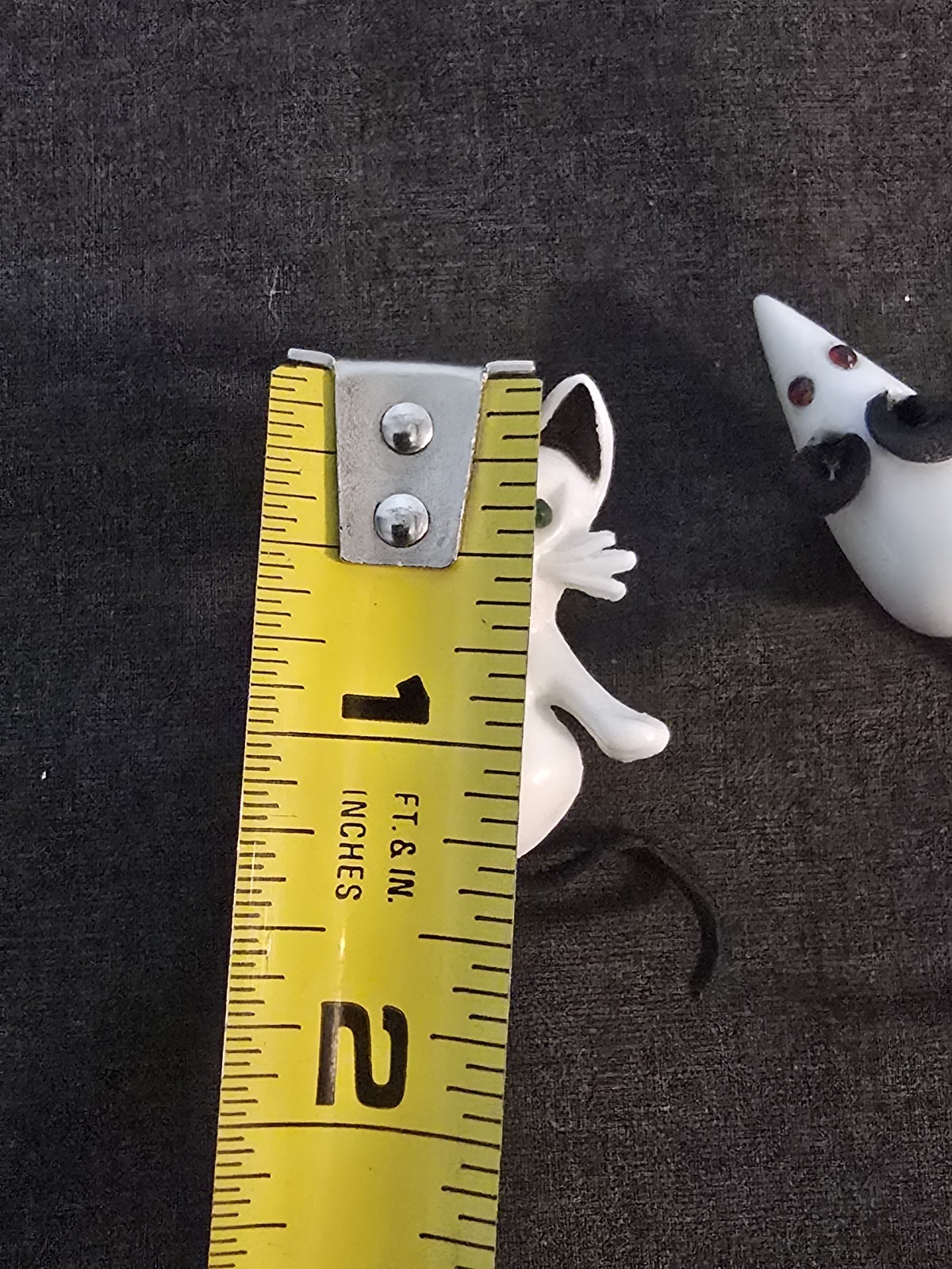 Set Of Vtg White Cat & Mouse Brooch Pins Plastic Rhinestone & Leather