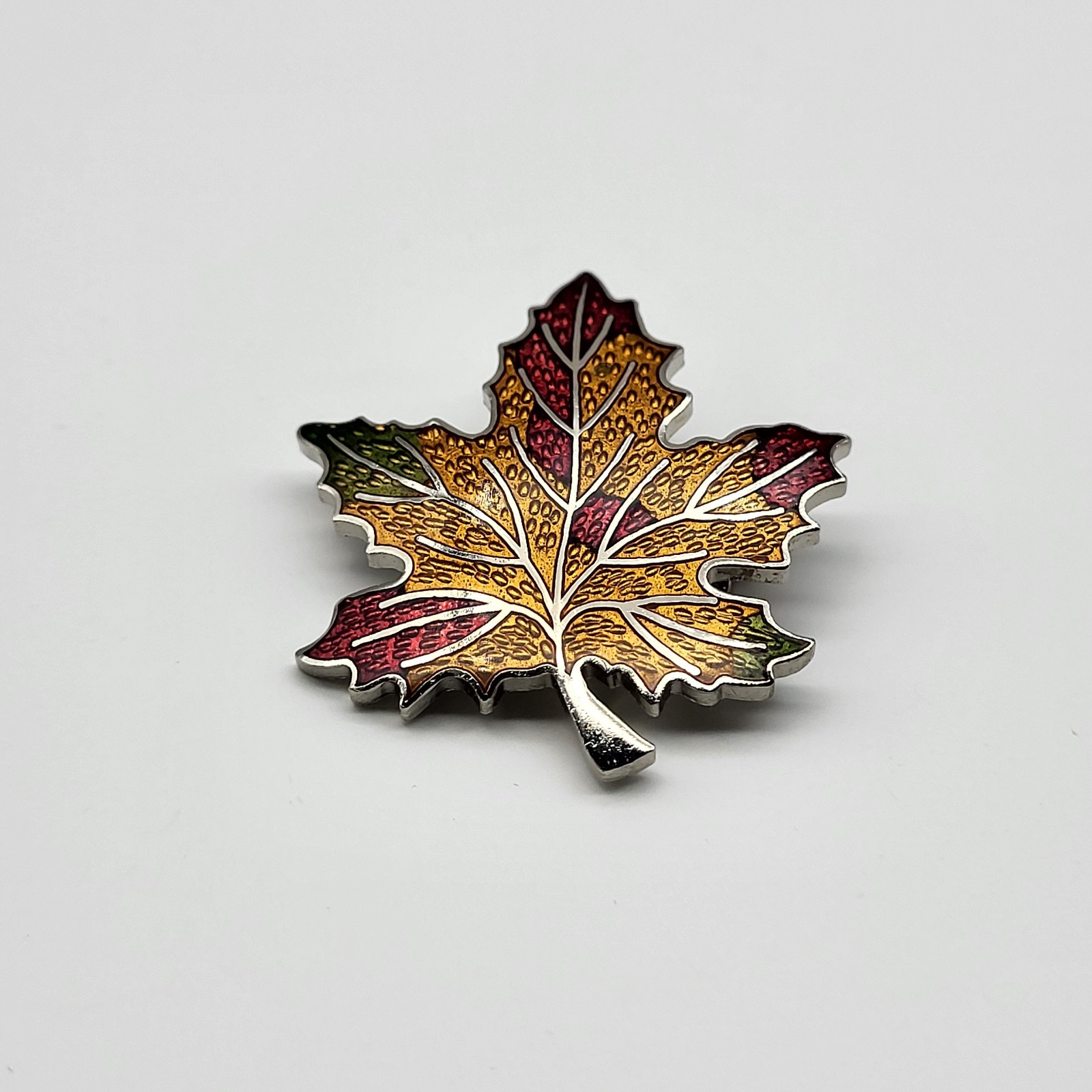 Lovely Vintage Enamel Maple Leaf Fall Colors Brooch Pin Nature Fairy