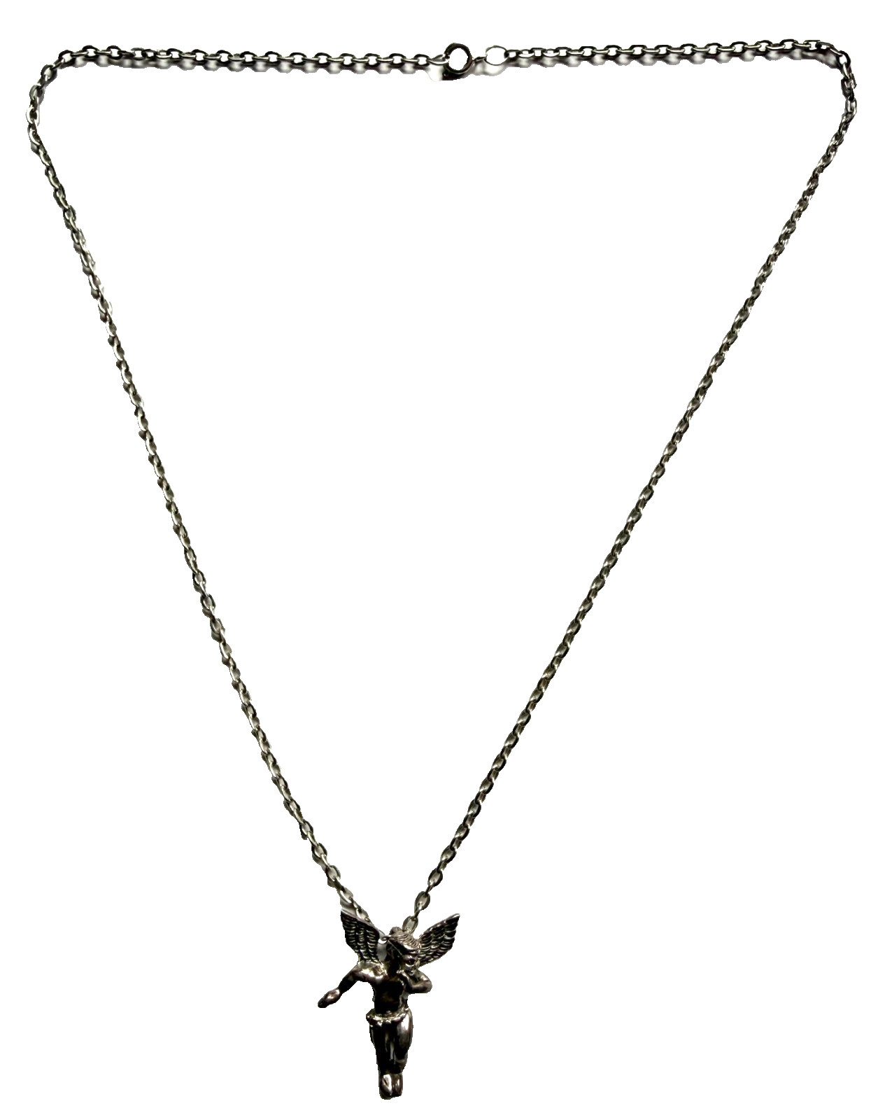 STUNNING VINTAGE 925 SILVER HEAVENLY ANGEL 1 1/4″ PENDANT NECKLASS ON 20″ CHAIN