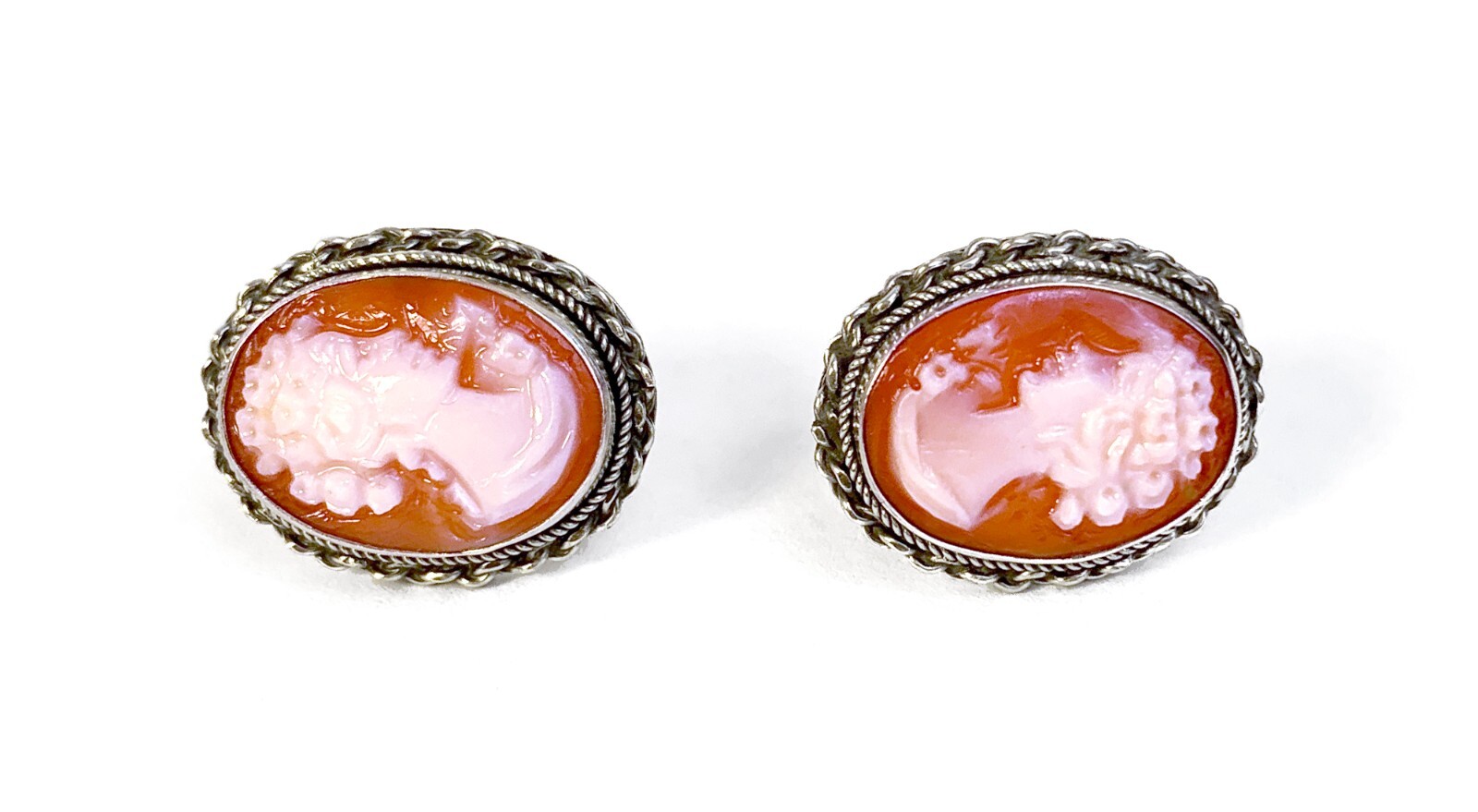 Vintage 6 Cameo Cannetille Bracelet & Cameo Earrings from Italy 800 925 Silver
