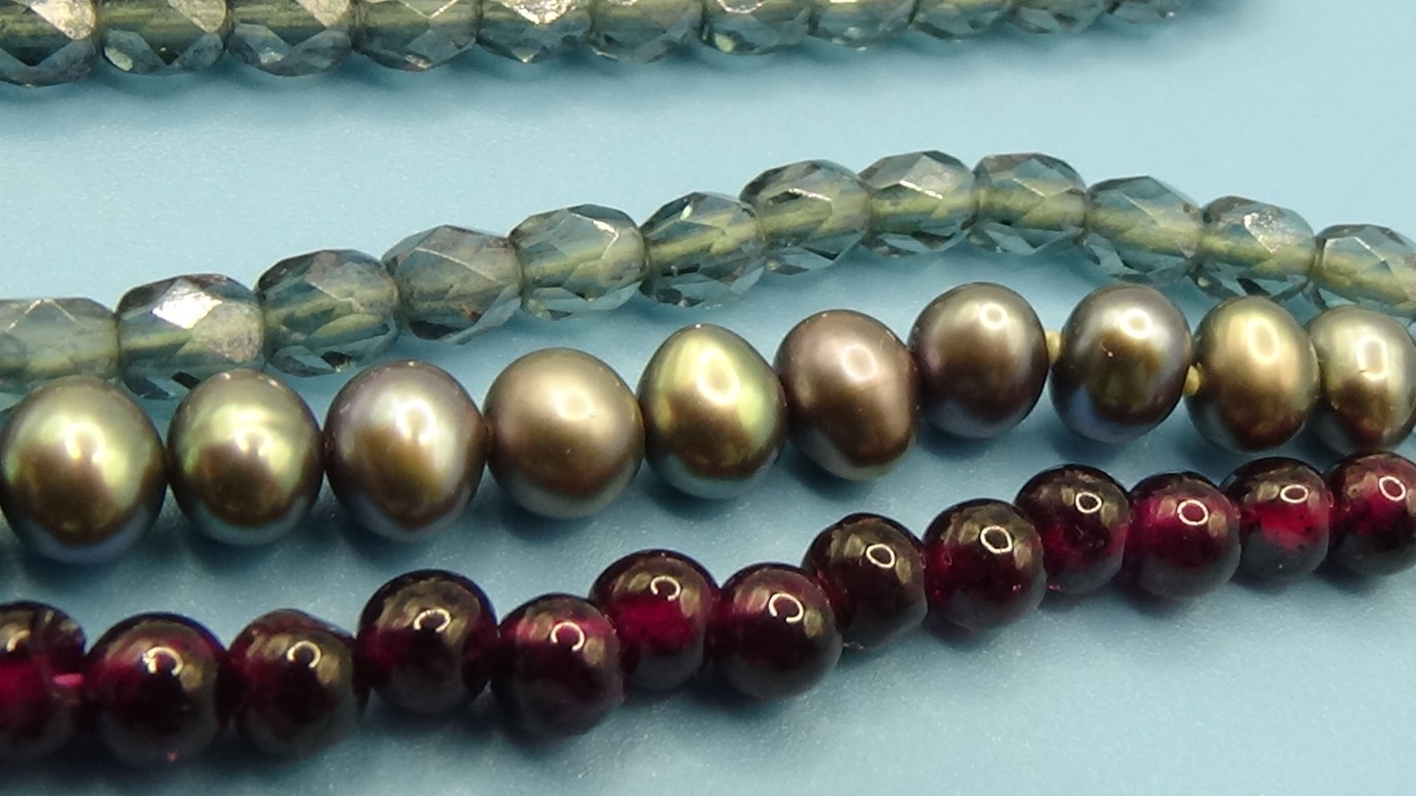 925 Sterling Silver Triple Strand Bracelet, Amethyst, Crystal & Peacock Pearl