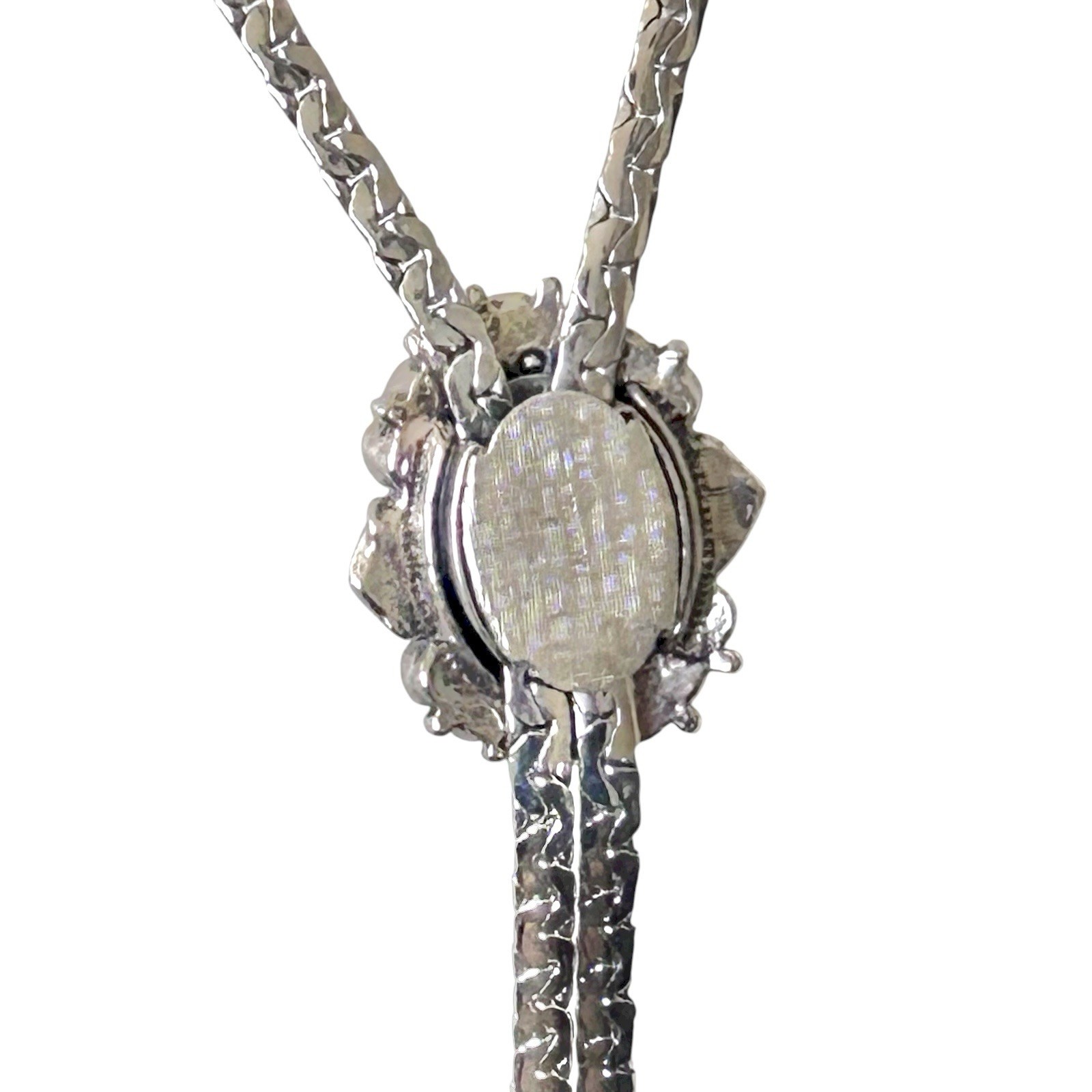 VTG Signed GOLDETTE Bolo Lariat Necklace 30” Silvertone Turquoise Southwestern