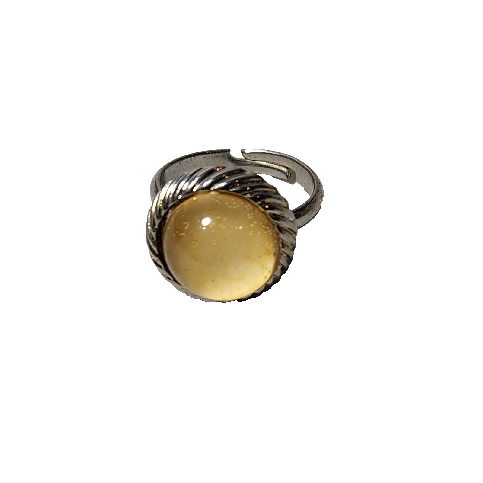 VTG Moon Stone Cabochon Ring Size 5.5 Expanding Translucent Sparkle Silver Tone