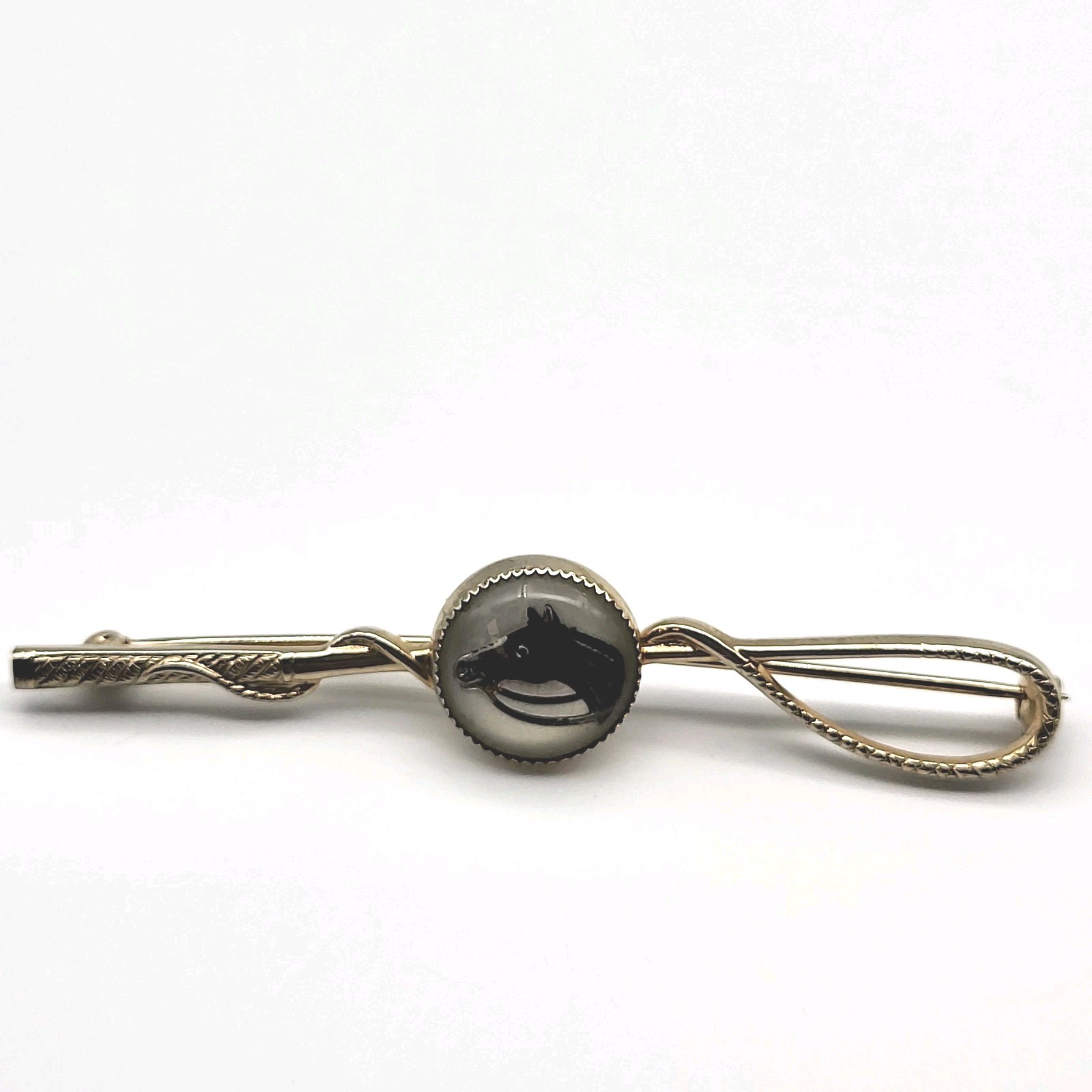 Lovely Essex crystal horse equestrian tie pin riding crop vintage reverse carved