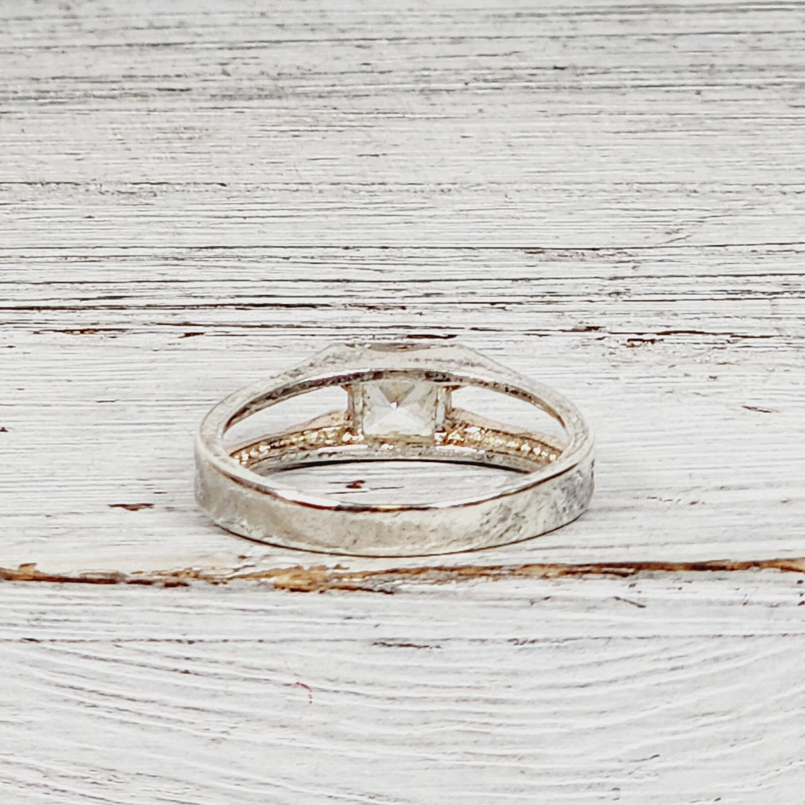 VINTAGE SQUARE CZ RIGHT HAND STERLING SILVER 925 RING SZ 9.25 RETRO STACK PRETTY